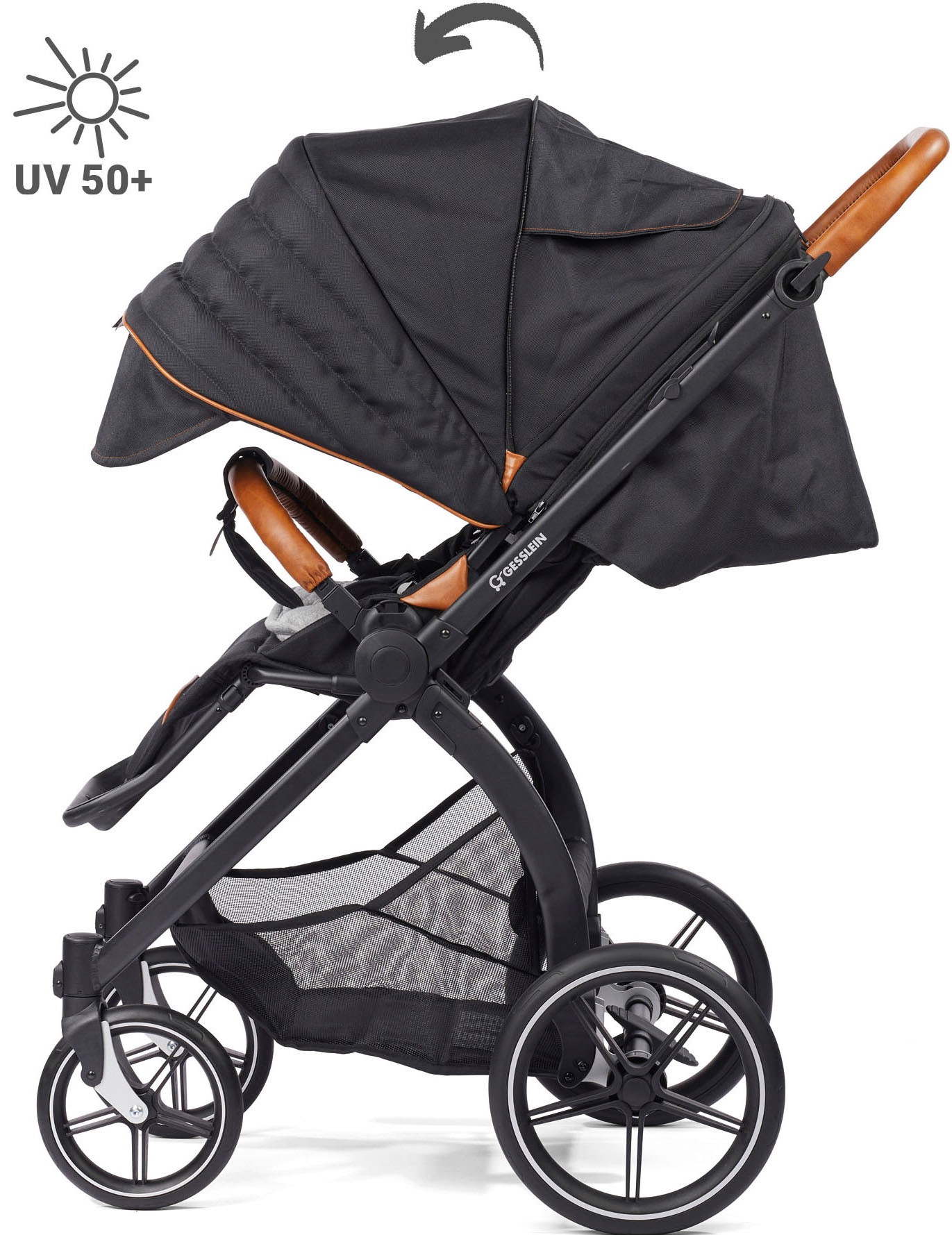 Gesslein Kombi-Kinderwagen »FX4 Soft+ mit Aufsatz Swing schwarz, mango«, mit Babywanne C3 und Babyschalenadapter