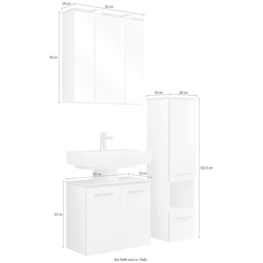 Saphir Badmöbel-Set »Quickset 931 3-teilig, Waschbeckenunterschrank mit LED-Spiegelschrank«, (Set, 3 St.)