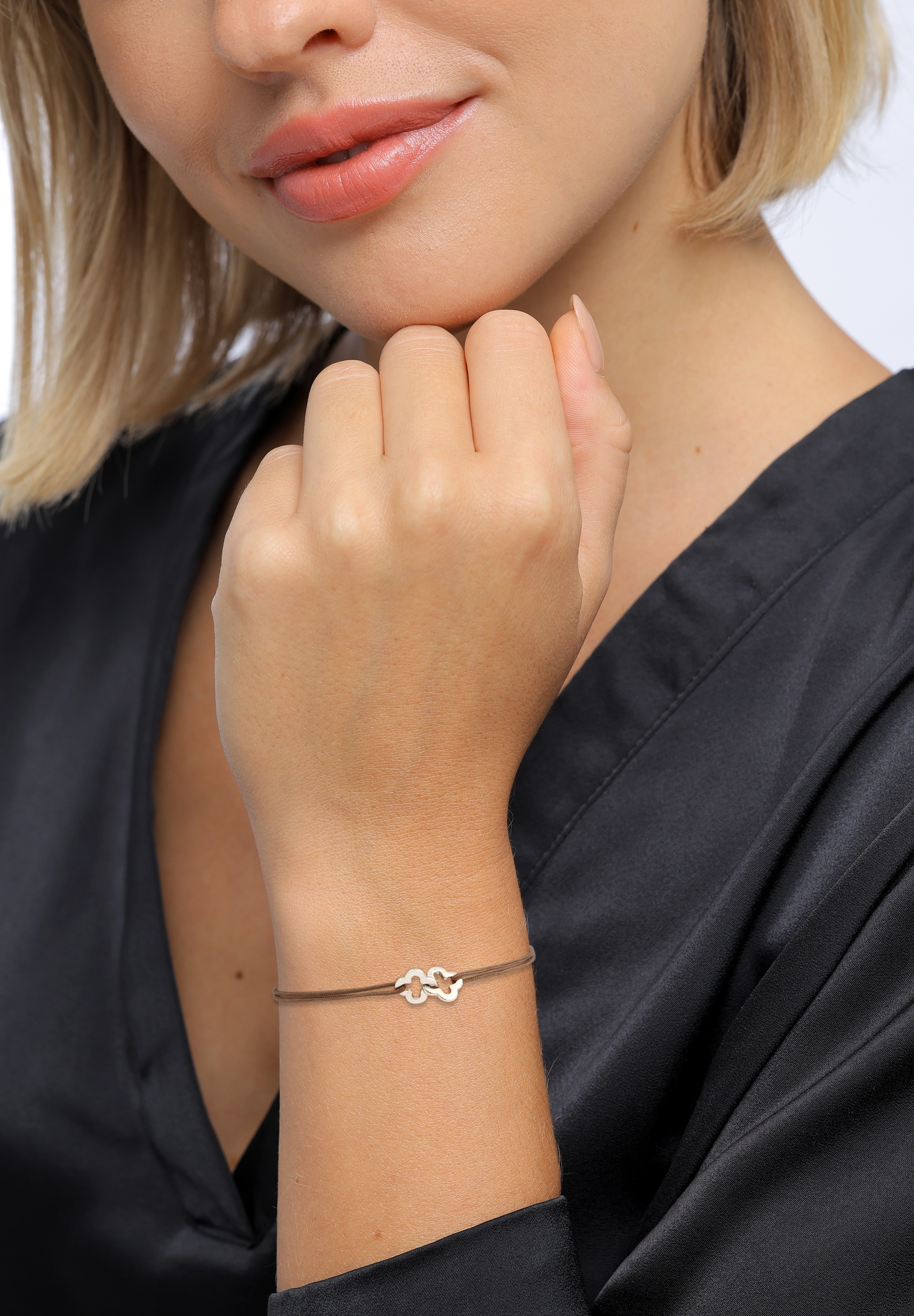 Elli Armkette »Armband Nylonkette Kleeblatt 925 Sterling Silber«