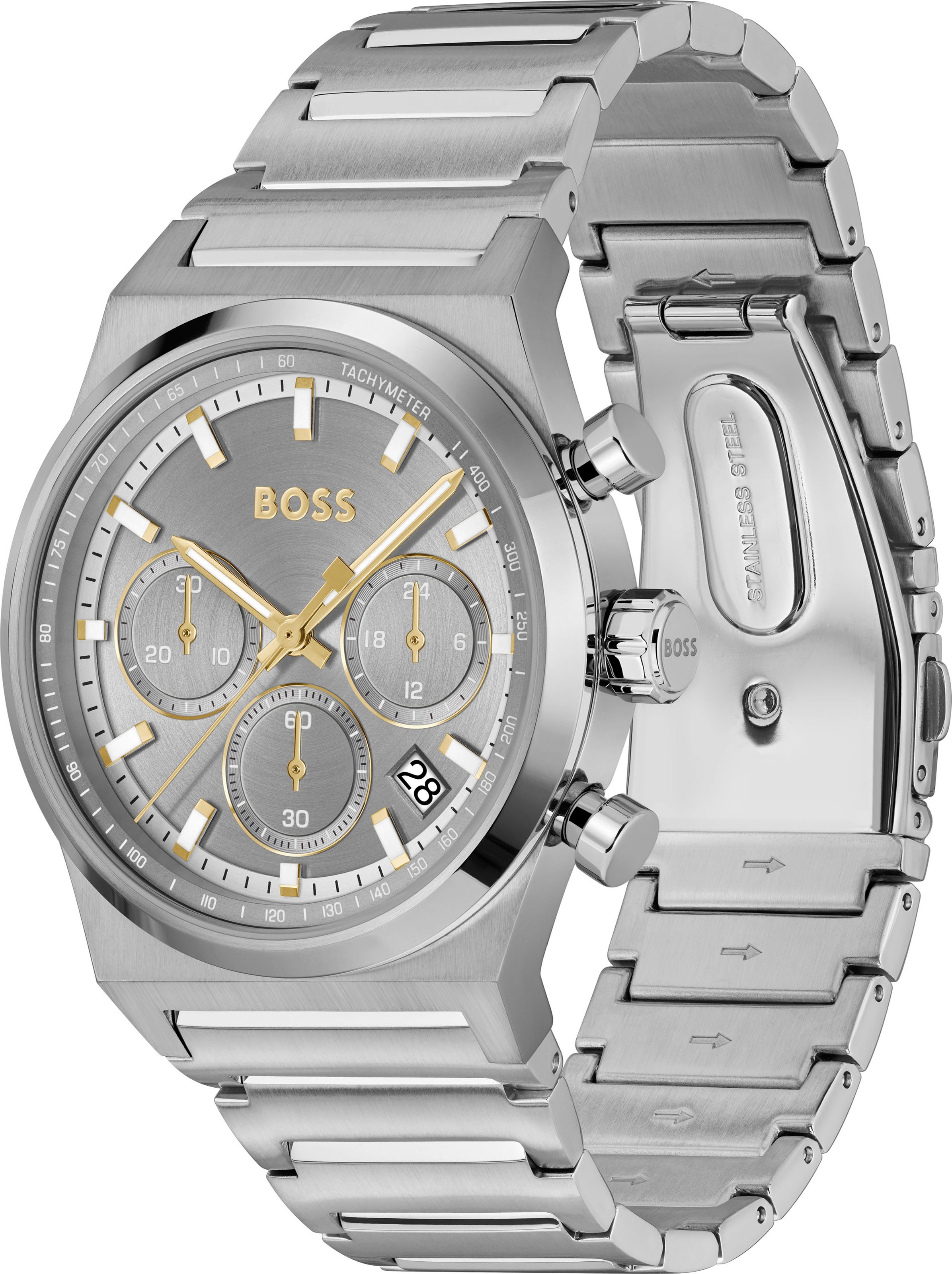 BOSS Chronograph »CANDOR CHRONO«, Quarzuhr, Armbanduhr, Herrenuhr, Edelstahlarmband, analog, Tag