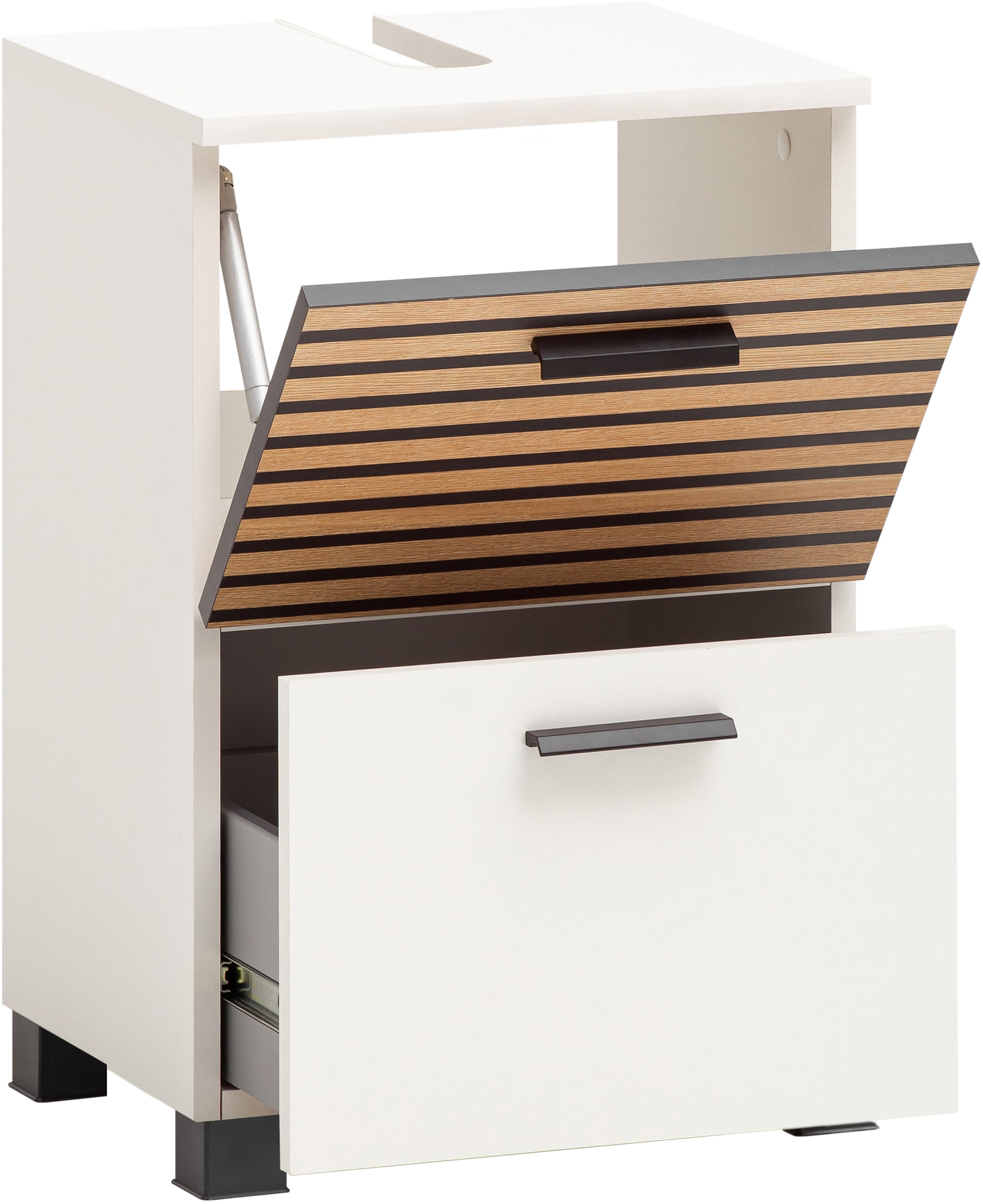 welltime Waschbeckenunterschrank »Katta, Breite 40 cm«, Oberboden mit Siphonausschnitt, Klappenfront mit Akustikprint