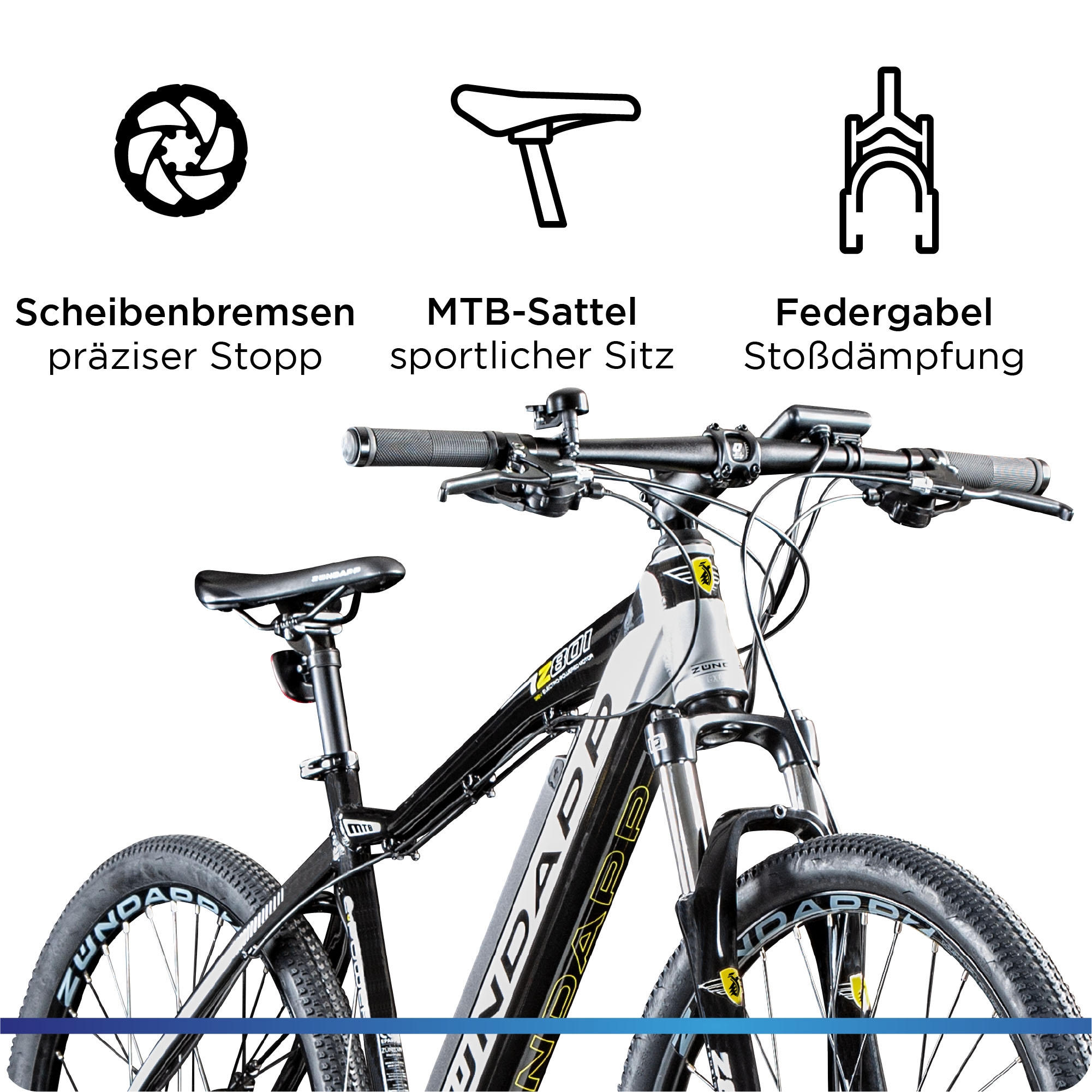 Zündapp E-Bike »Z801«, 21 Gang, Shimano, Tourney RD-TY300, Heckmotor 250 W, Pedelec, Elektrofahrrad für Damen u. Herren, MTB