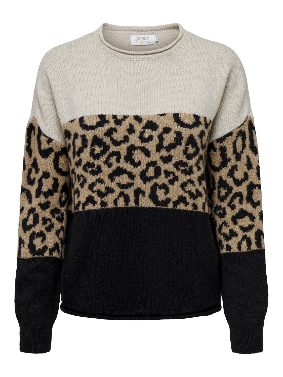 ONLY Rundhalspullover »ONLJADE ANIMAL LS O-NECK NOOS KNT« Kunstfaser, regular fit