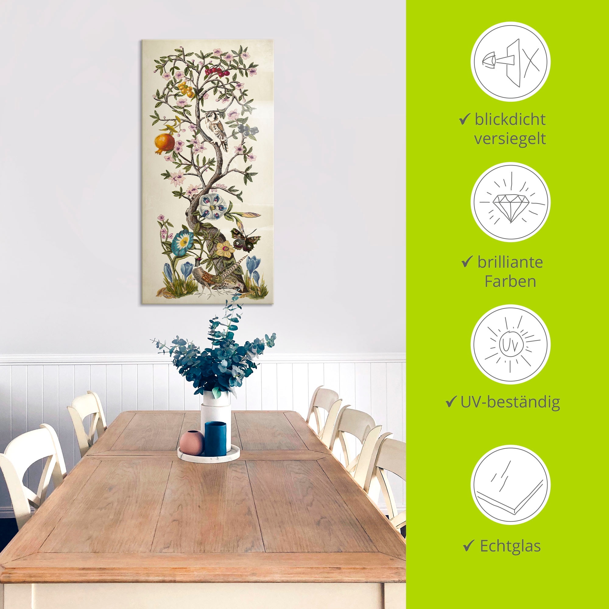 Artland Glasbild »Chinoiserie Natur I«, Pflanzen, (1 St.), in verschiedenen Größen