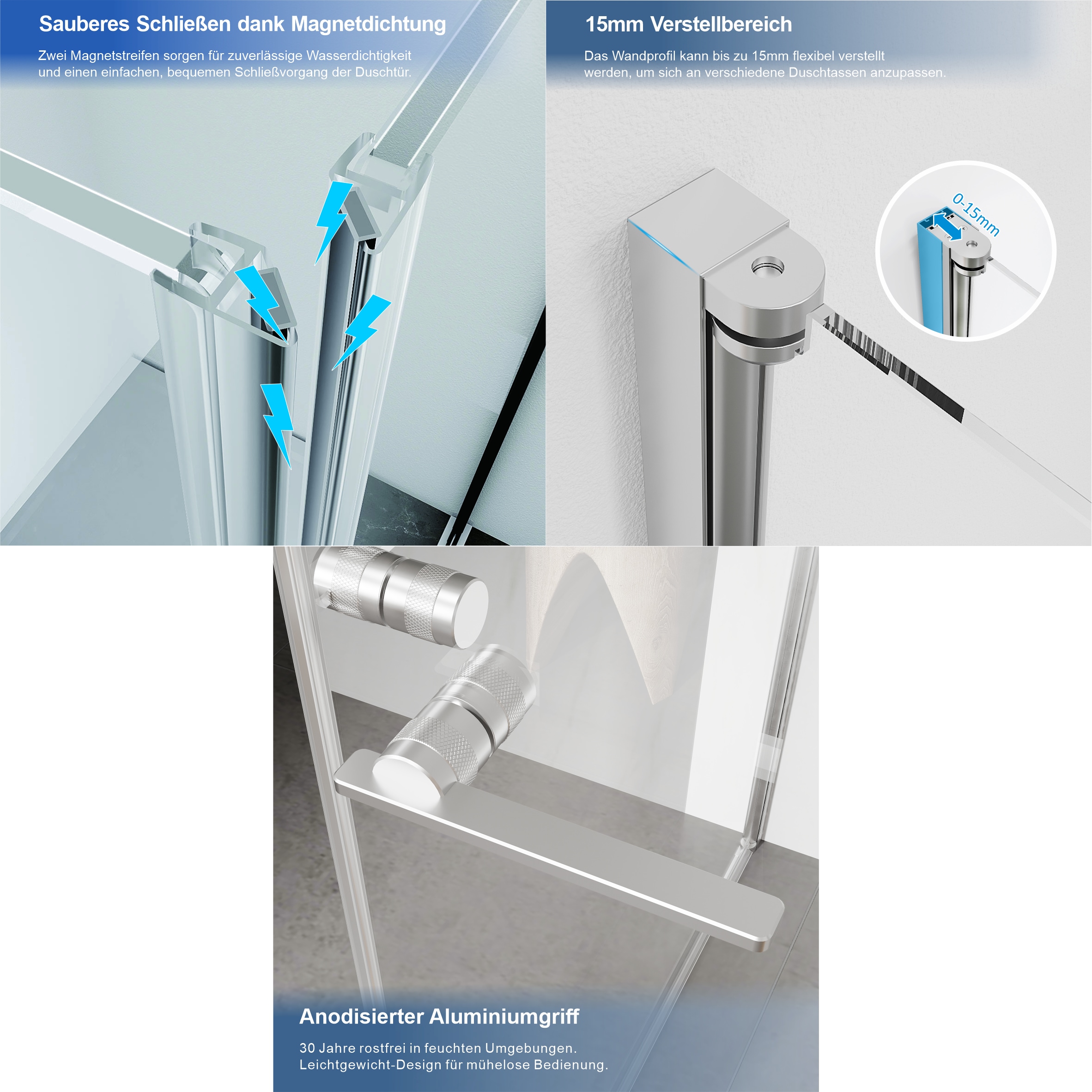 welltime Eckdusche »Firenze« Rahmenloses Design mit extravaganten Griffen, 6mm ESG