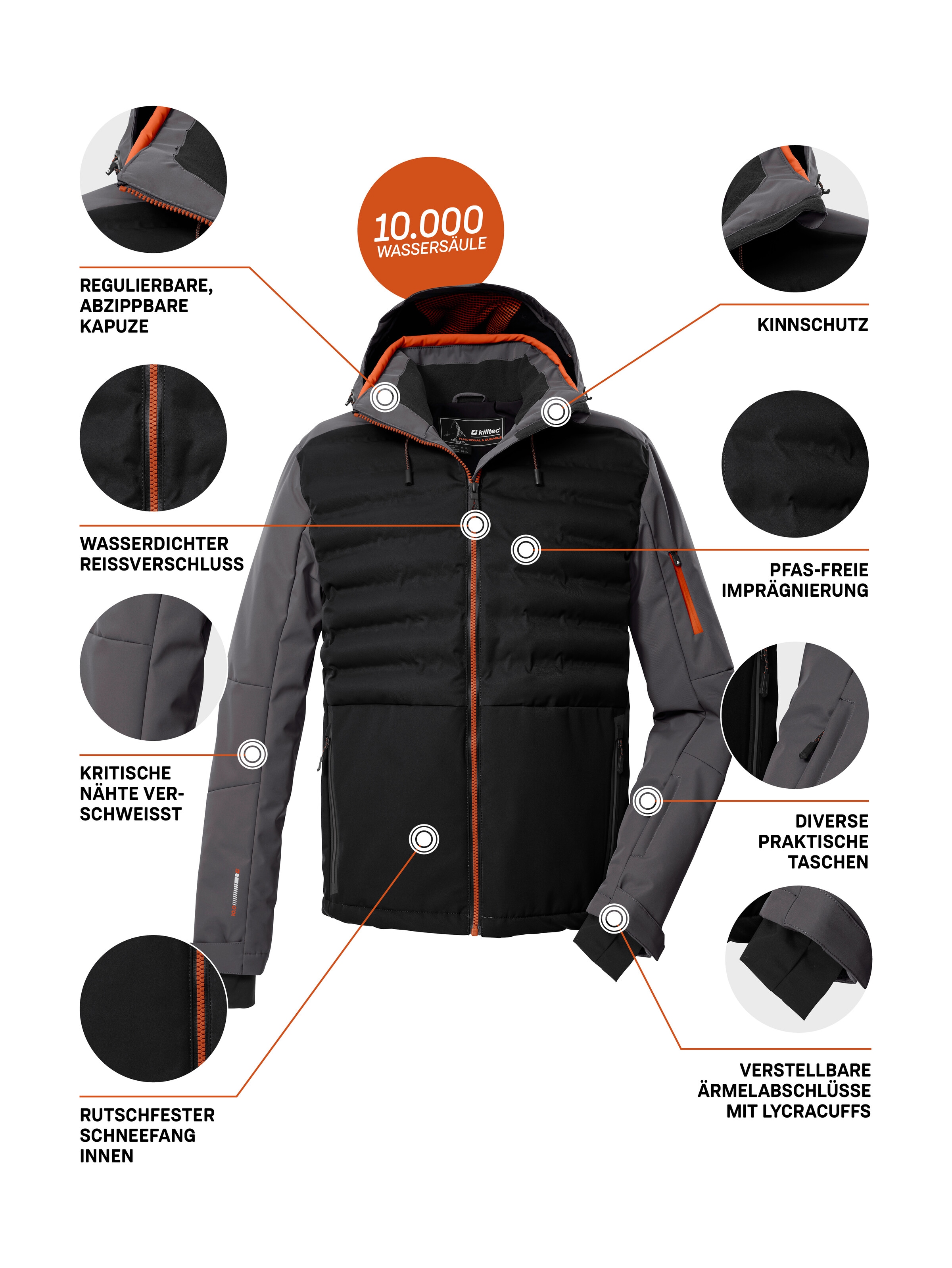 Killtec Skijacke »KSW 72 MN SKI JCKT«, Moderne Hybridoptik, winddicht, wasserabweisend, atmungsaktiv
