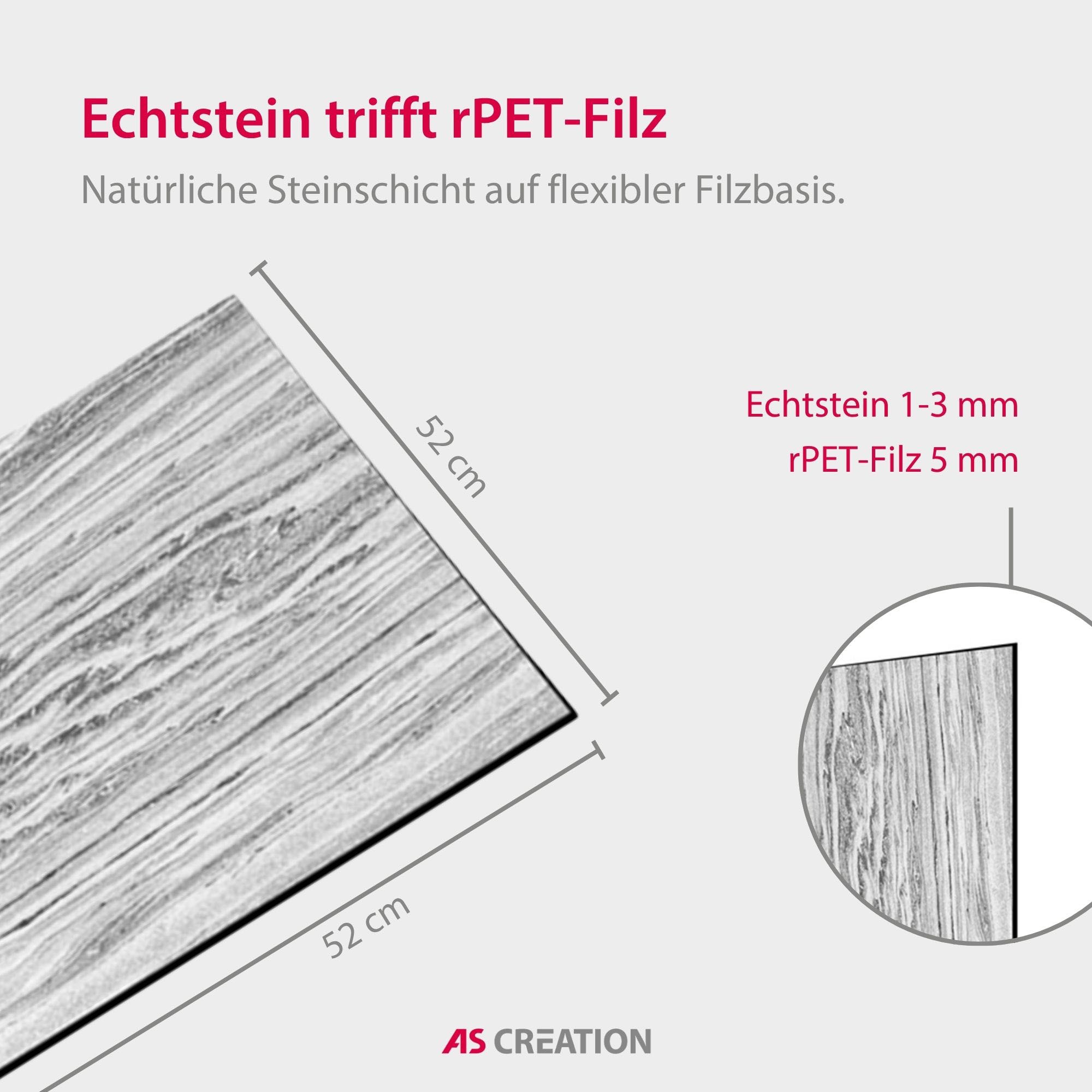 Architects Paper Wandpaneel »A.S. Création Modular Wall Wandpaneel Echtsteinoptik« 1 tlg. Echtsteinfurnier auf rPET-Filz mit natürlicher Oberflächenstruktur