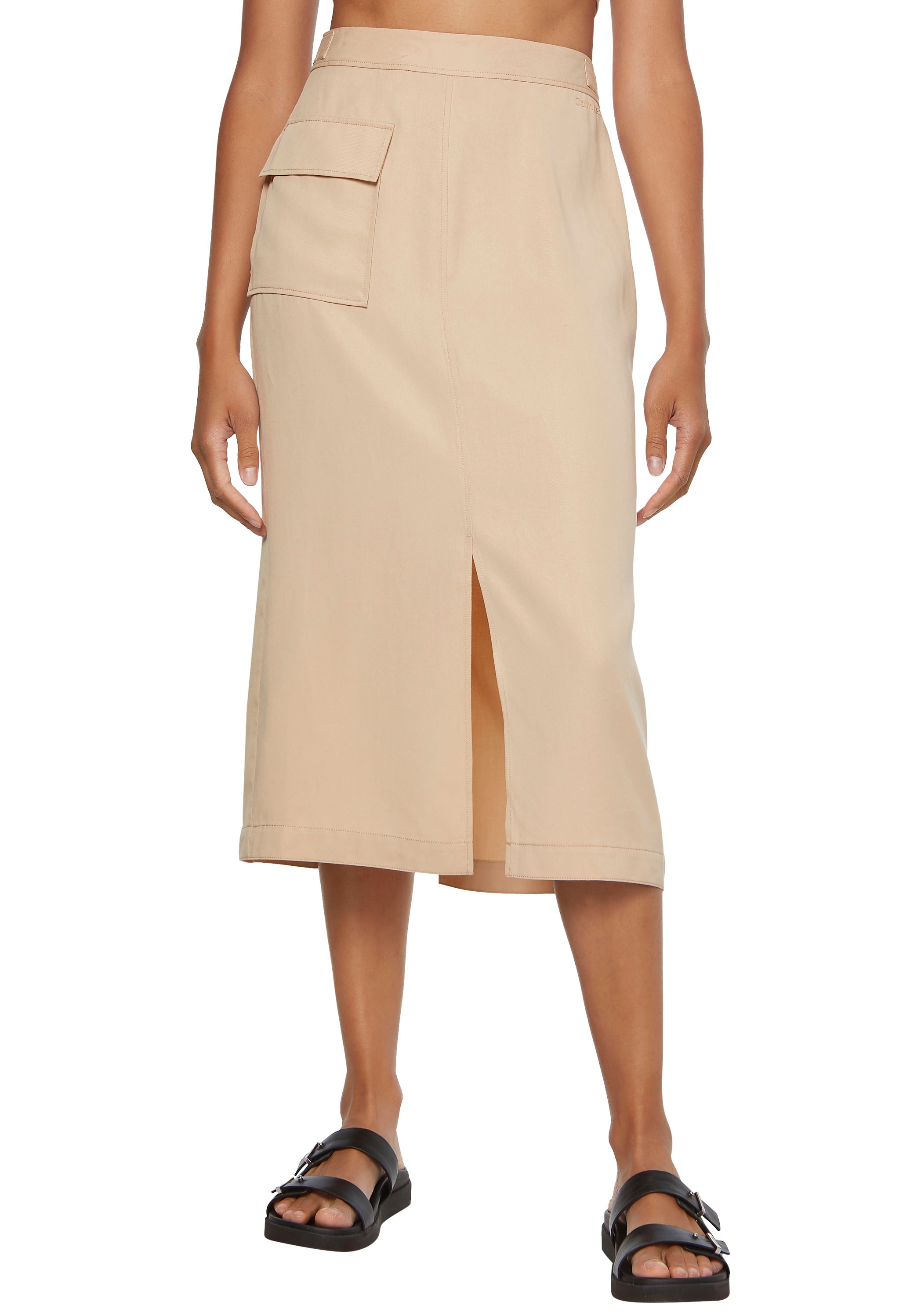 Calvin Klein Cargorock »UTILITY TENCEL SPLIT MIDI SKIRT«, mit Reigeln am Bund