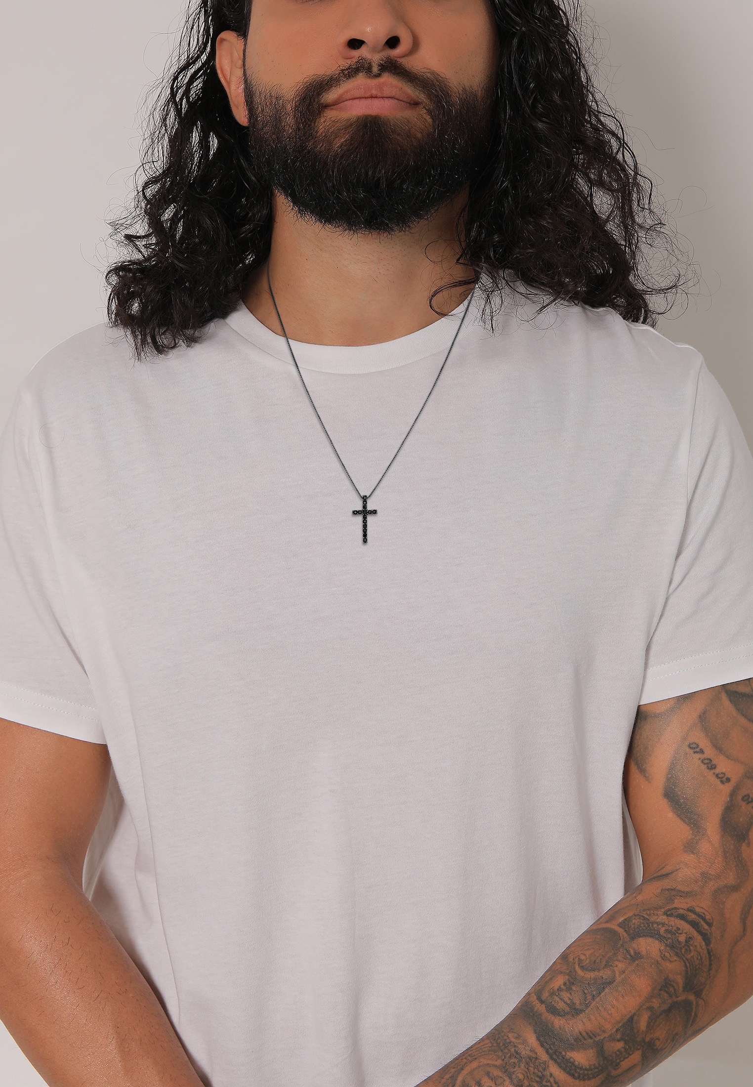 Kuzzoi Lange Kette »Halskette Kreuz Kristalle Religion 925 Silber«
