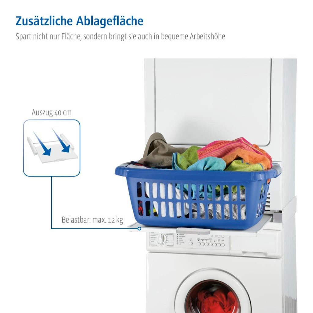 Xavax Zwischenbaurahmen »für Waschmaschinen und Trockner inkl. Zurrgurt«, Mit Auszug als Ablage