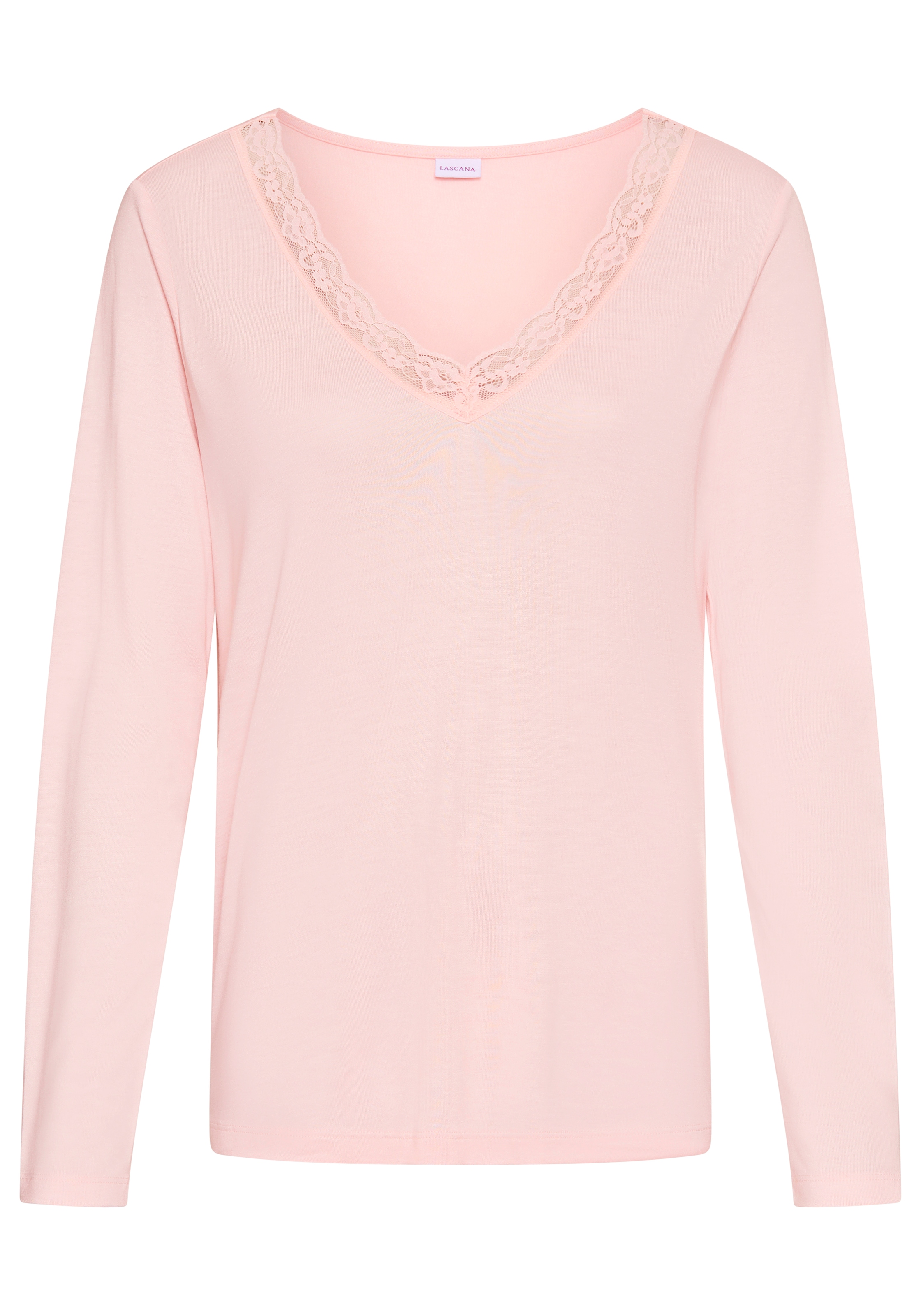 LASCANA Pyjamaoberteil 1-teilig,  mit Spitzenbesatz am tiefen V-Ausschnitt