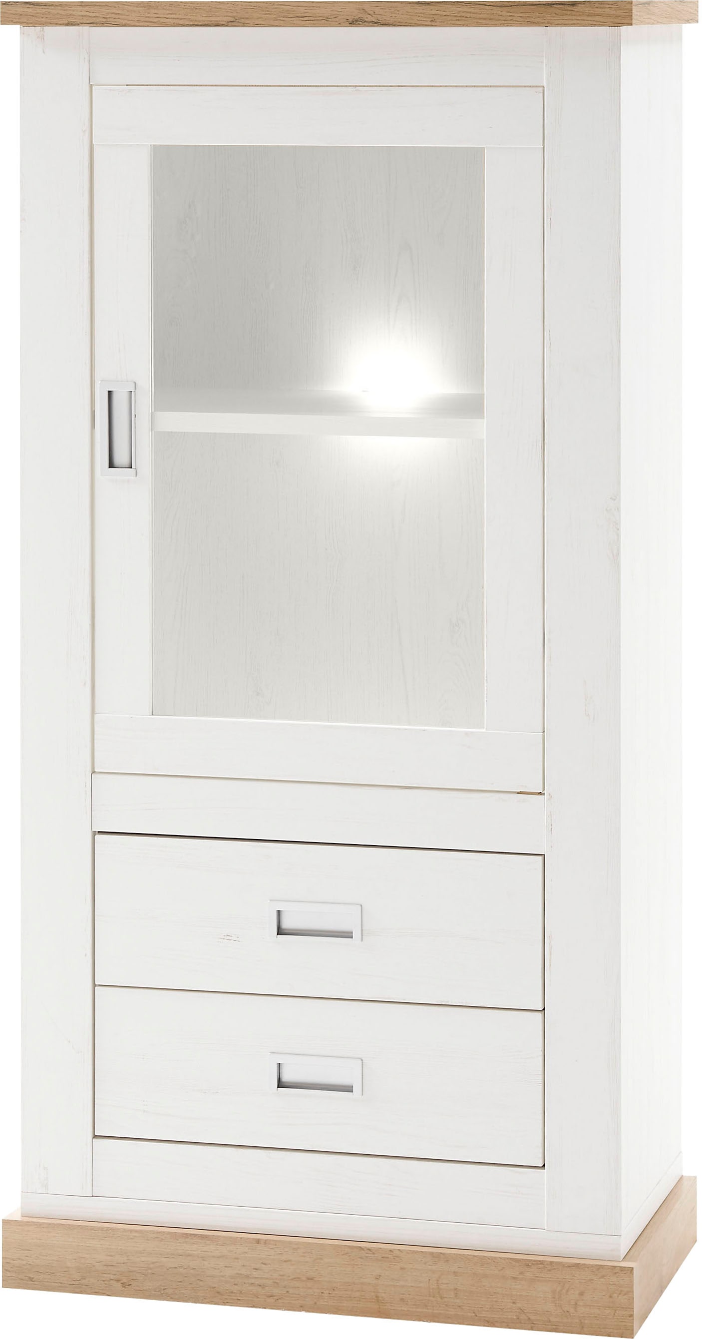Home affaire Vitrine »Orlando, moderner Hochschrank, Glasvitrine im Landhausstil«, Glastür, silberne Griffmulden, 146 cm hoch