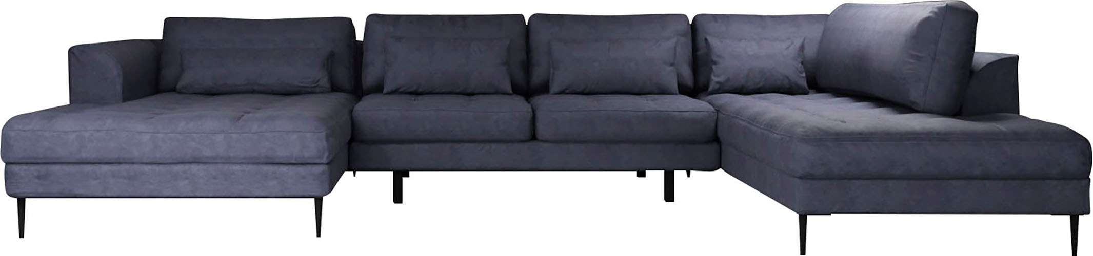 TRENDMANUFAKTUR Wohnlandschaft »Luzi, gemütliches Sofa, extra viel Platz, viele Kissen«, Designsofa mit tollem Sitzkomfort, Metallfüße schwarz, Breite 361 cm