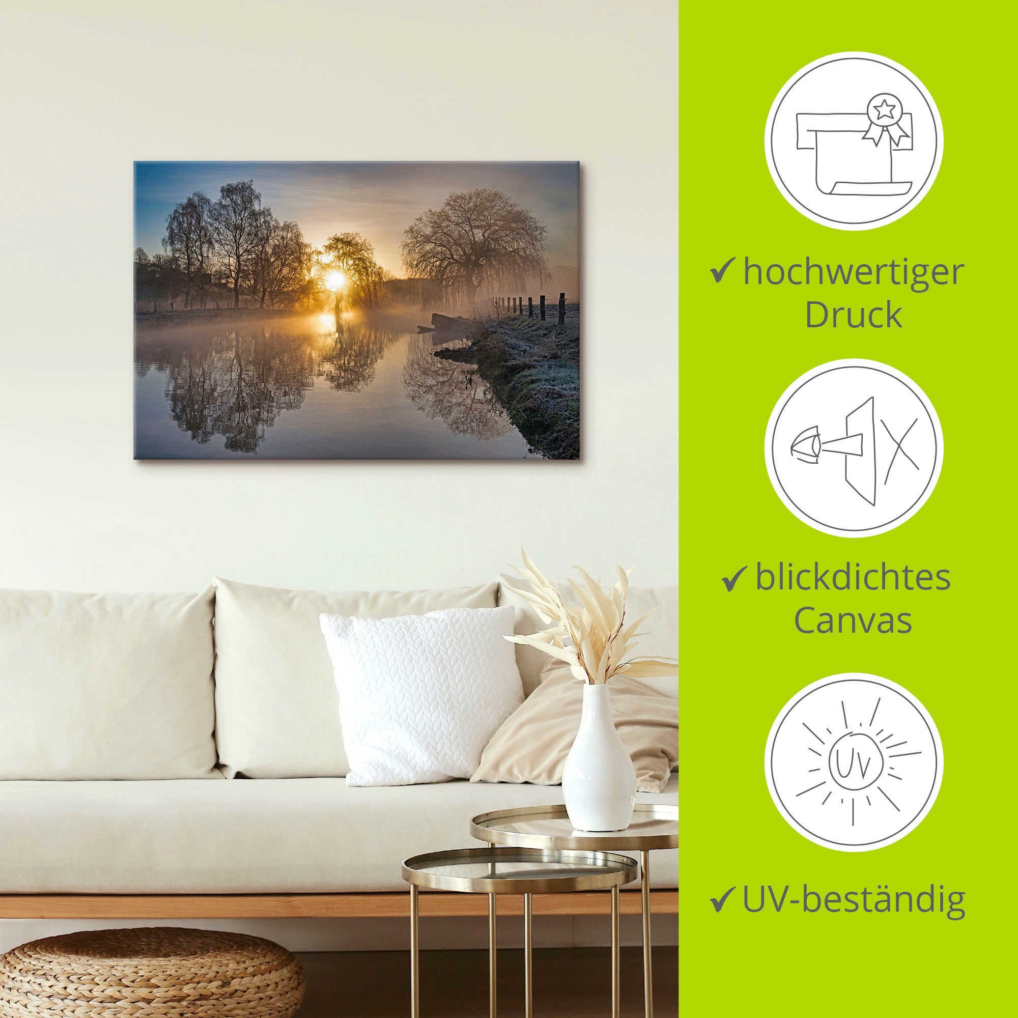 Artland Wandbild »Mystischer Morgen an der Trave«, Bilder vom Sonnenuntergang & -aufgang (1 Stück), in vielen Größen & Produktarten - Alubild/Outdoorbild, Leinwandbild, Poster, Wandaufkleber/Wandtattoo auch für Badezimmer geeignet