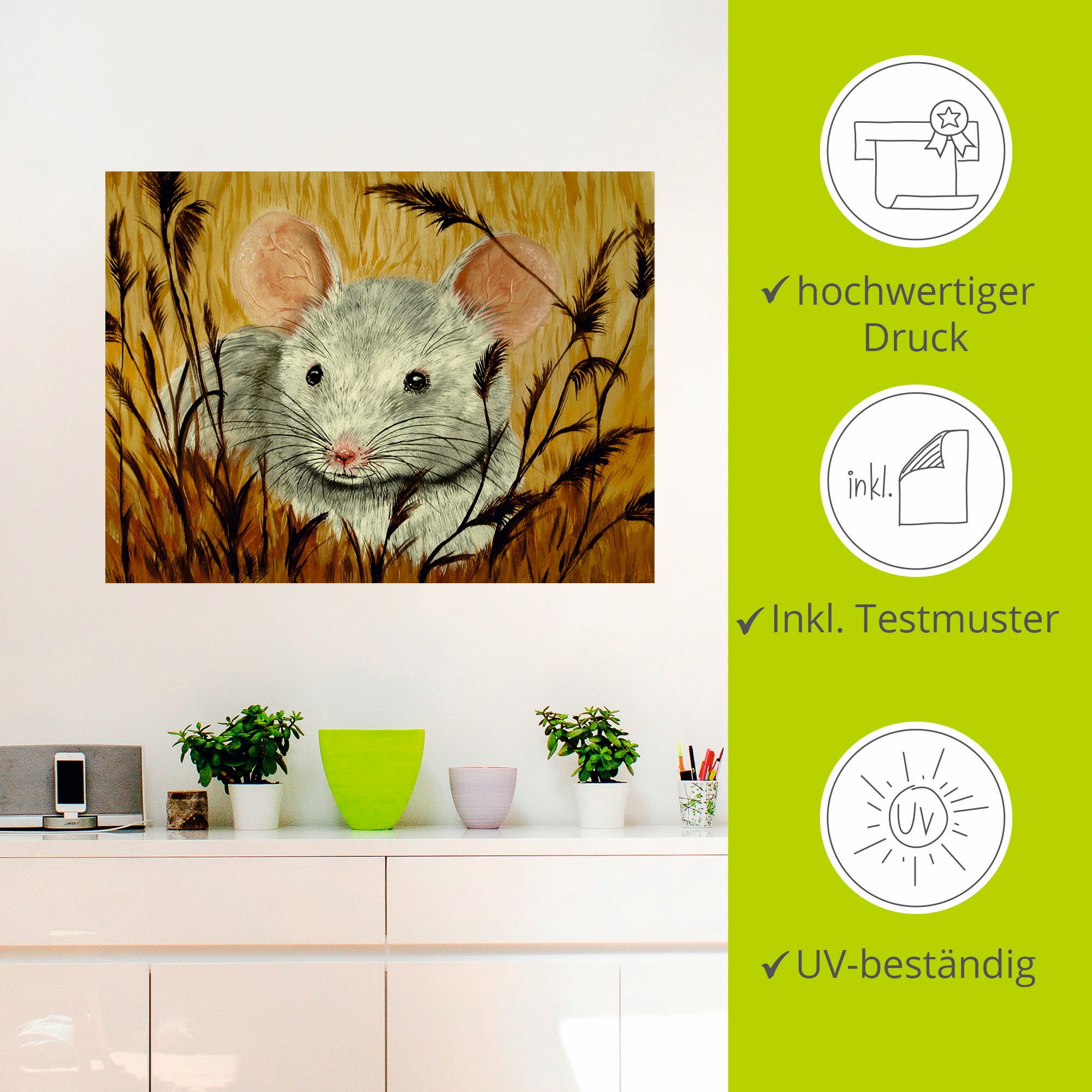 Artland Wandbild »Maus«, Haustiere, (1 St.), als Alubild, Leinwandbild, Wandaufkleber oder Poster in versch. Größen