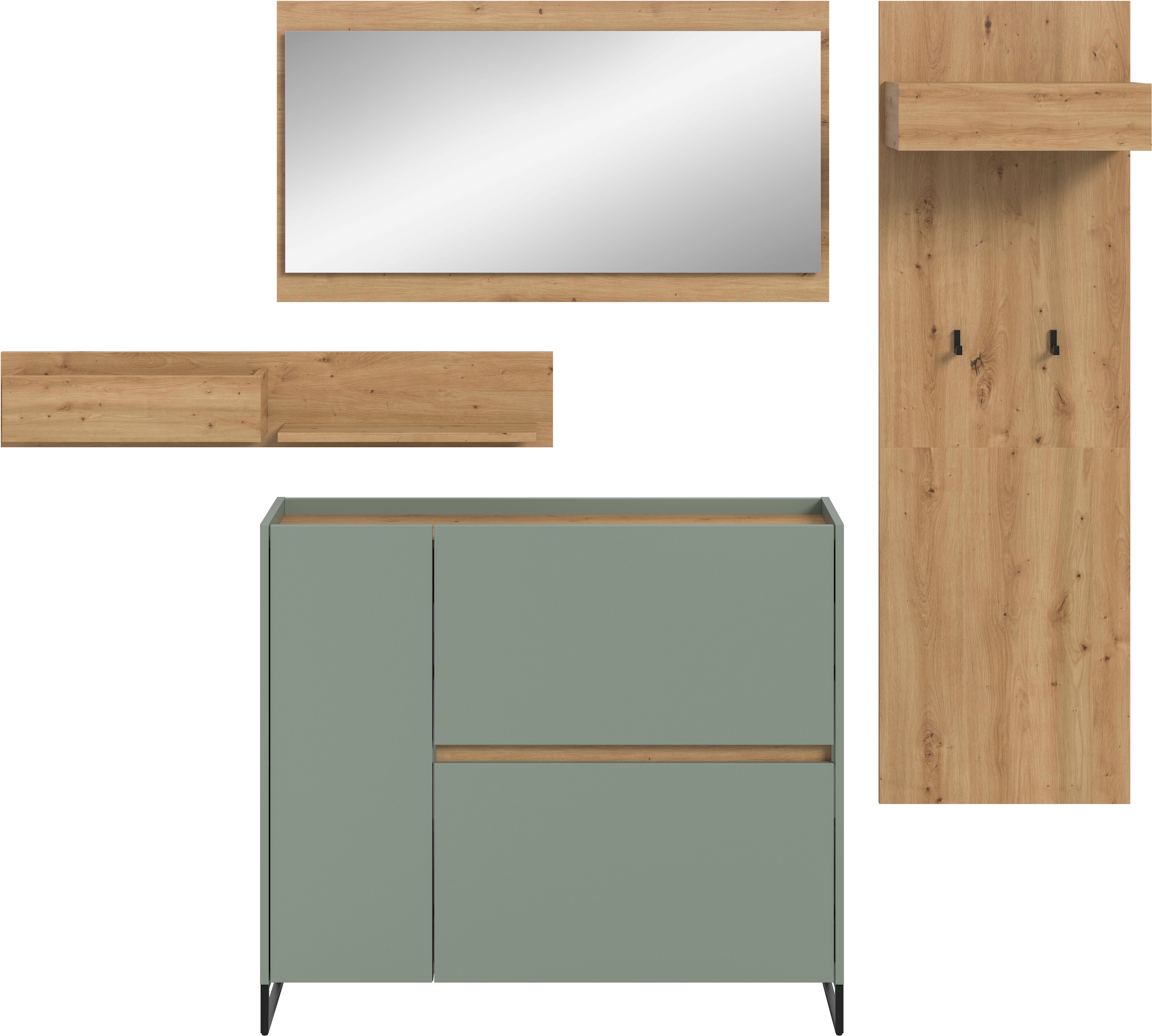 INOSIGN Garderoben-Set »EVRID, 3-teilig, Breite 175 cm, individuell stellbar & erweiterbar« best. aus: Kommode, Spiegel und Garderobenpaneel, 4 Stk. tlg.