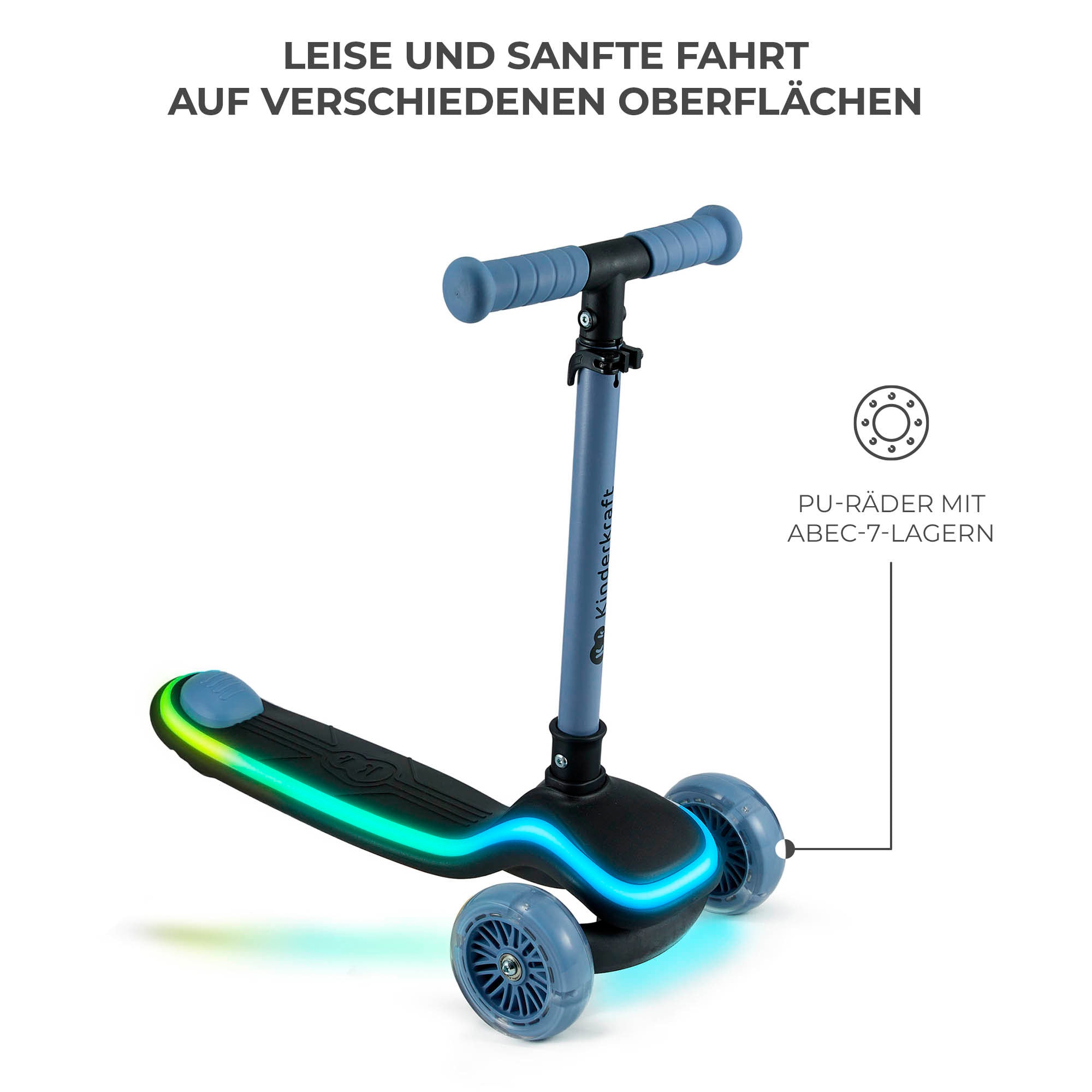 Kinderkraft Tretroller »RAKET« für Kinder; mit Bremse und leuchtenden Vorderrädern