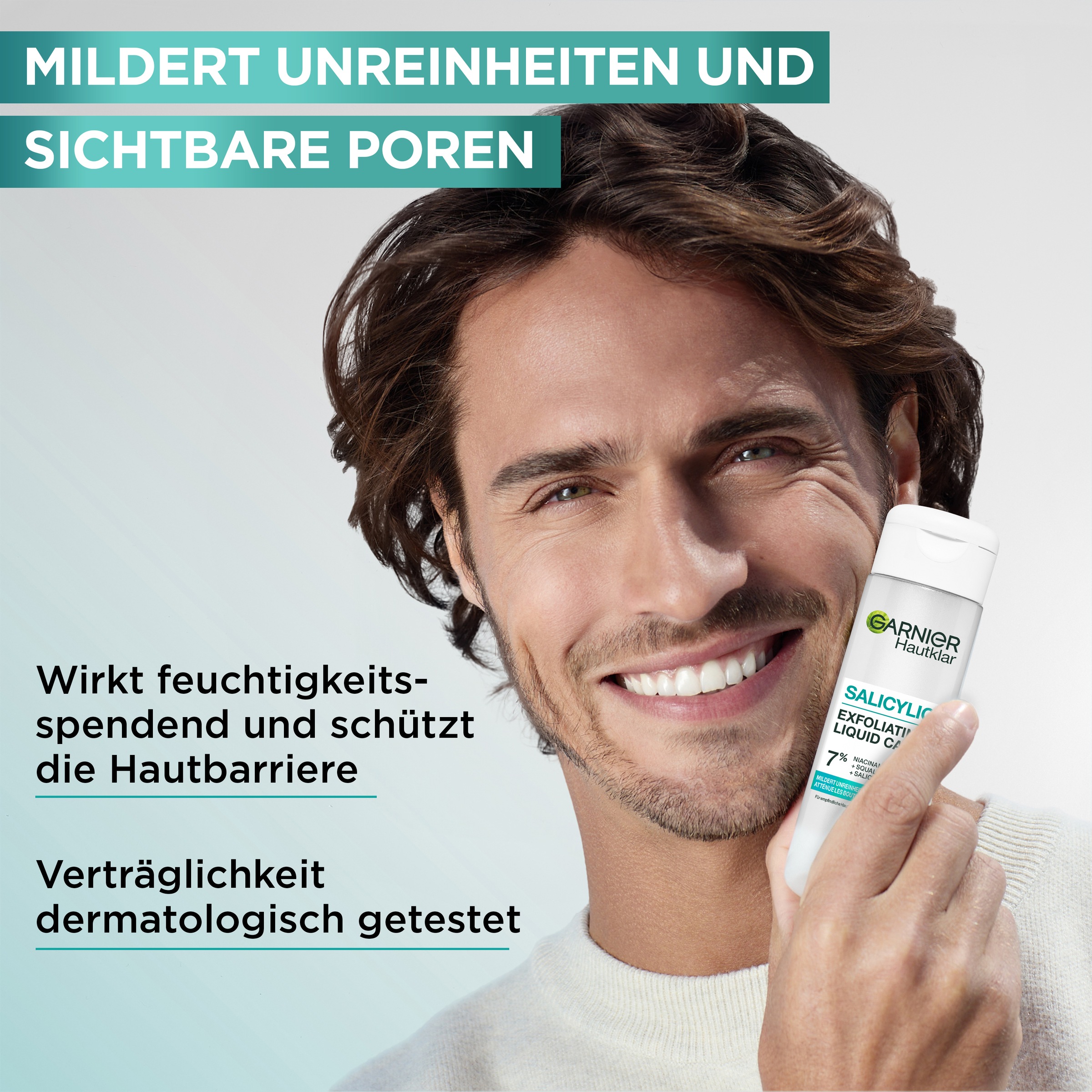 GARNIER Gesichtsfluid »Garnier Salicylic Exfoliating Liquid Care«, Mildert Unreinheiten und sorgt für ein ebenmäßiges Hautbild.