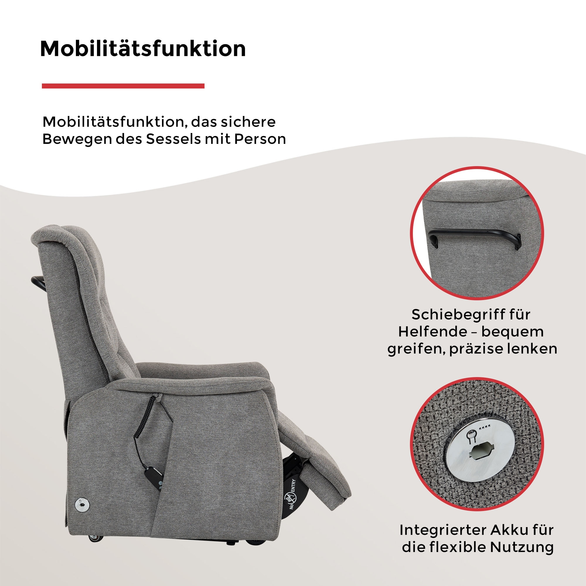 Duo Collection TV-Sessel »Parma Mobilitäts-Sessel mit elektr. Aufstehhilfe, Relaxfunktion & Akku« Sitzhöhe 48 cm, mit Liegefunktion, mobil zu Hause