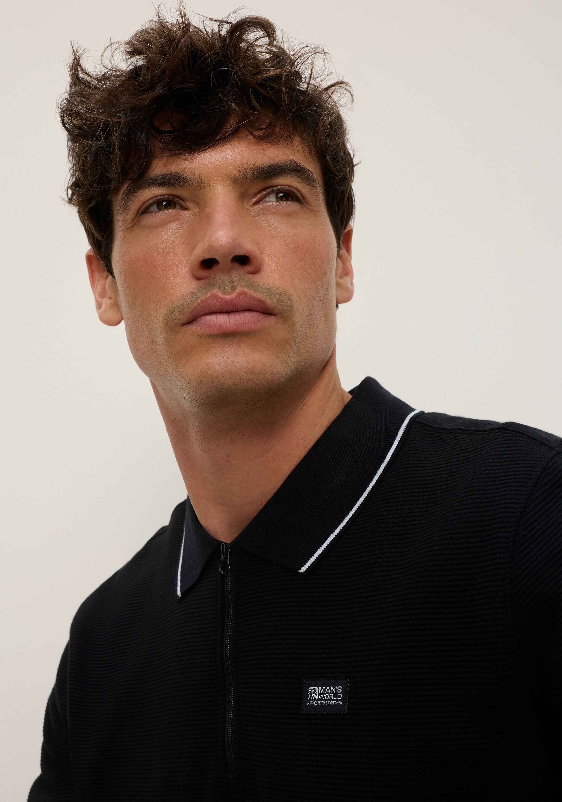 Man's World Sweatshirt , mit Polokragen, aus Baumwolle und Polyester, in unifarbener Optik
