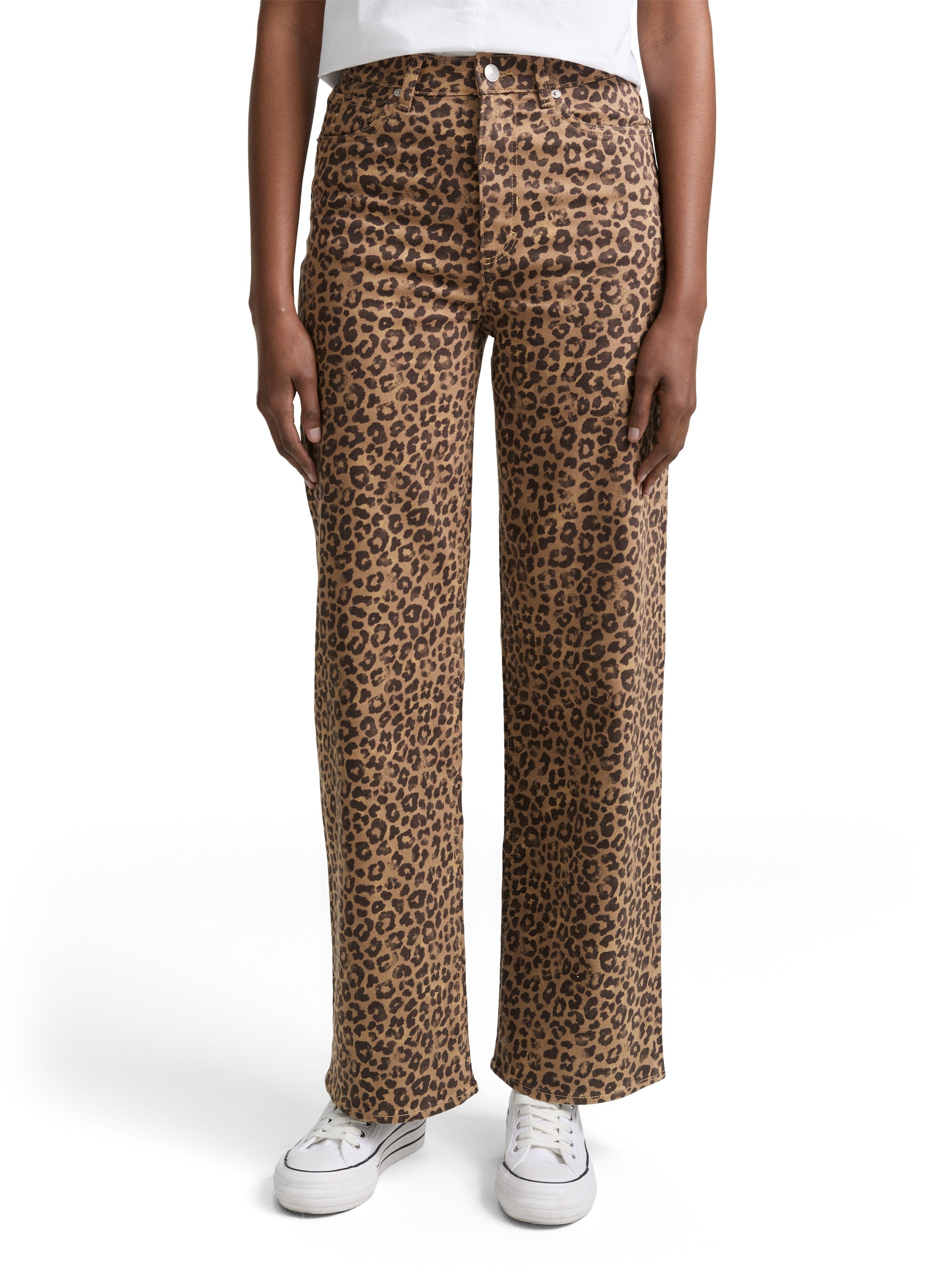 TOM TAILOR Denim Weite Jeans, mit Leo Print