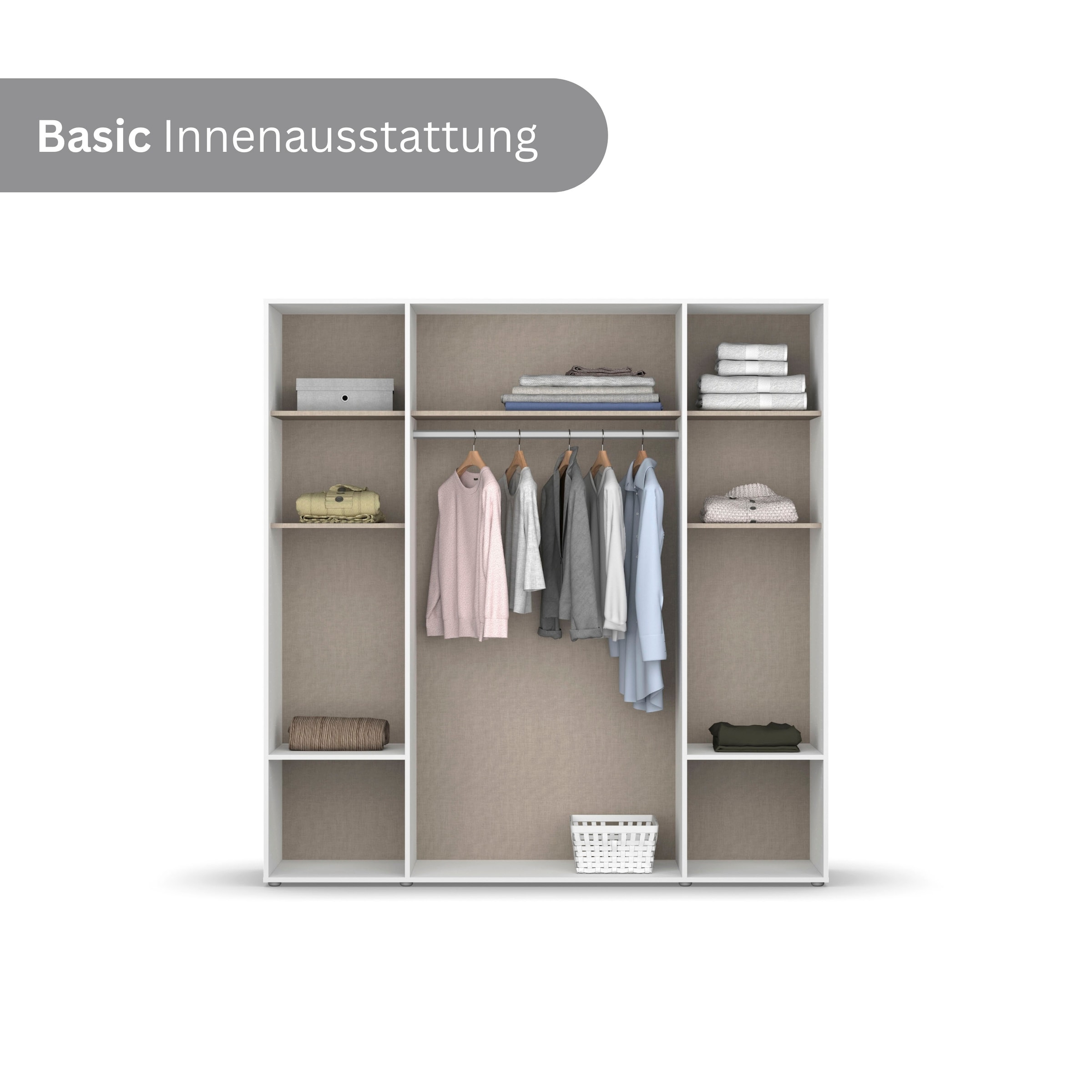 rauch Drehtürenschrank »Kleiderschrank Schrank Garderobe Wäscheschrank SHINJO«, (in 3 verschiedenen Ausstattungen BASIC/CLASSIC/PREMIUM), Griffe und Füße aus Massivholz mit 2 Schubladen MADE IN GERMANY