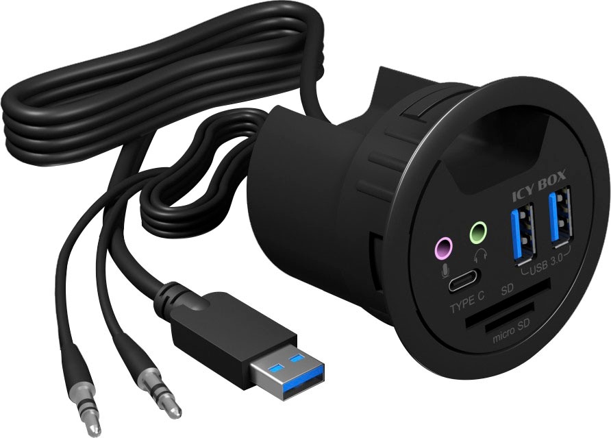 USB-Adapter »ICY BOX Tisch-Hub mit 2 Kartenlesern, Audio Ein-/Ausgang, Ladefunktion«, LED