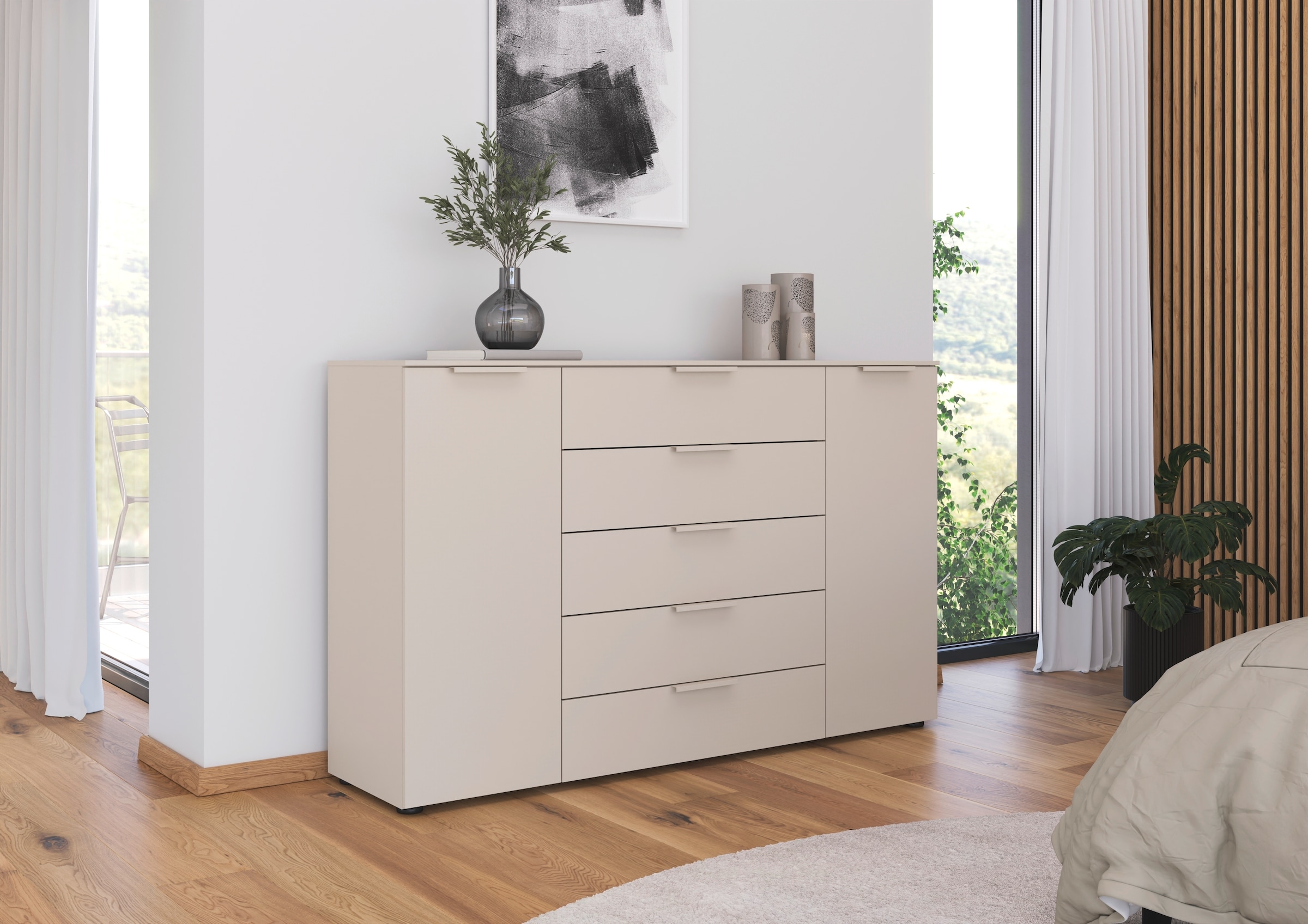 rauch Schubkastenkommode »Flipp Schubladenkommode Wäscheschrank Schrank Bestseller OTTO´s Choice« Breite 160/180 cm mit 4 Einlegeböden,  2-türig mit  5 Schubladen und Soft-Close-Funktion in zwei Breiten