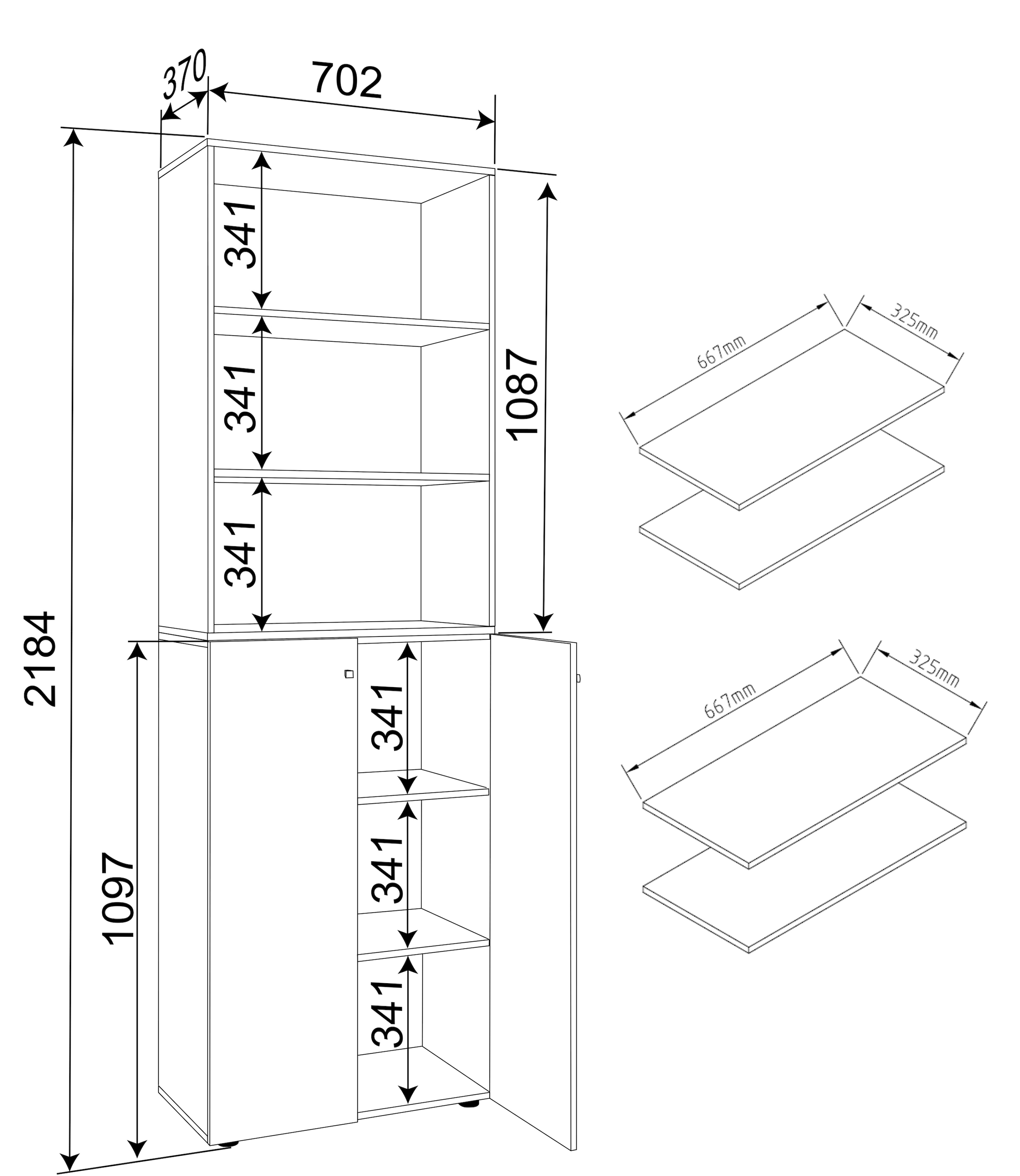 VCM Aktenschrank »VCM Büroschrank mit 6 Fächern | Büroregal | moderner Aktenschrank mit Drehtüren | Maße ca. H. 220 x B. 70 x T. 40cm ¿ Lona 6-Fach«, (1 St.)