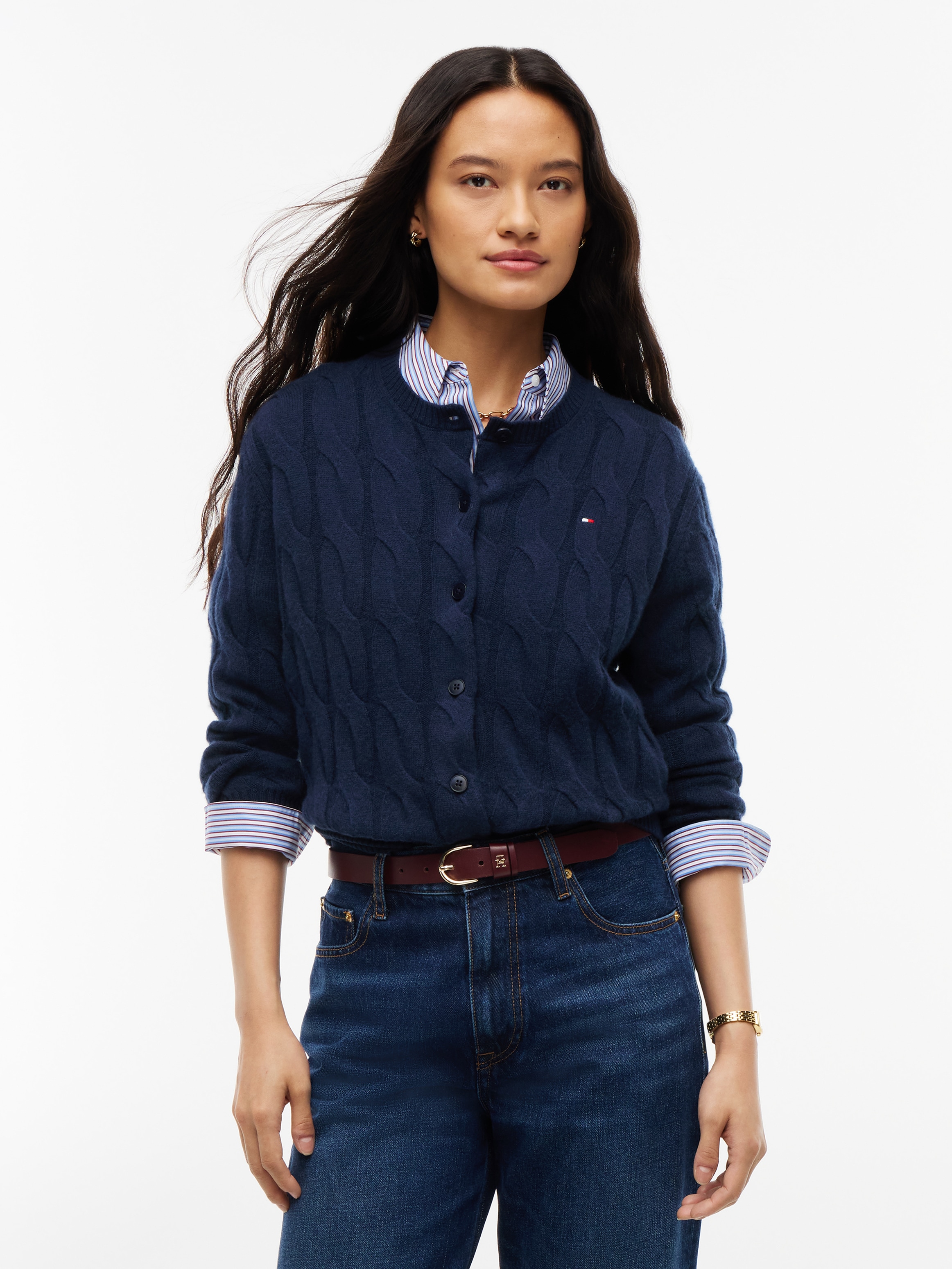 Tommy Hilfiger Strickjacke »SOFT WOOL CARDI« aus reiner Wolle, Zopfstrickmuster