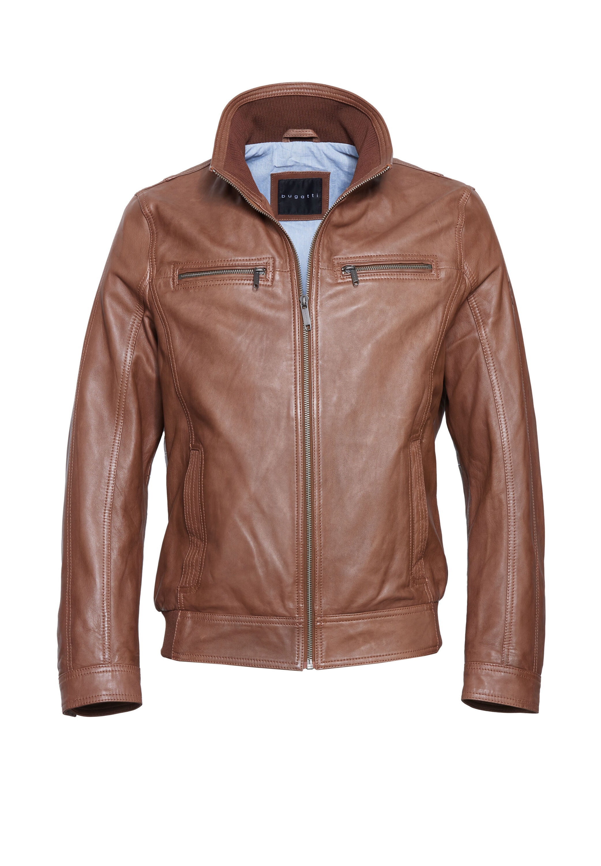 bugatti Lederjacke »BUMATTEO« ohne Kapuze mit Stehkragen