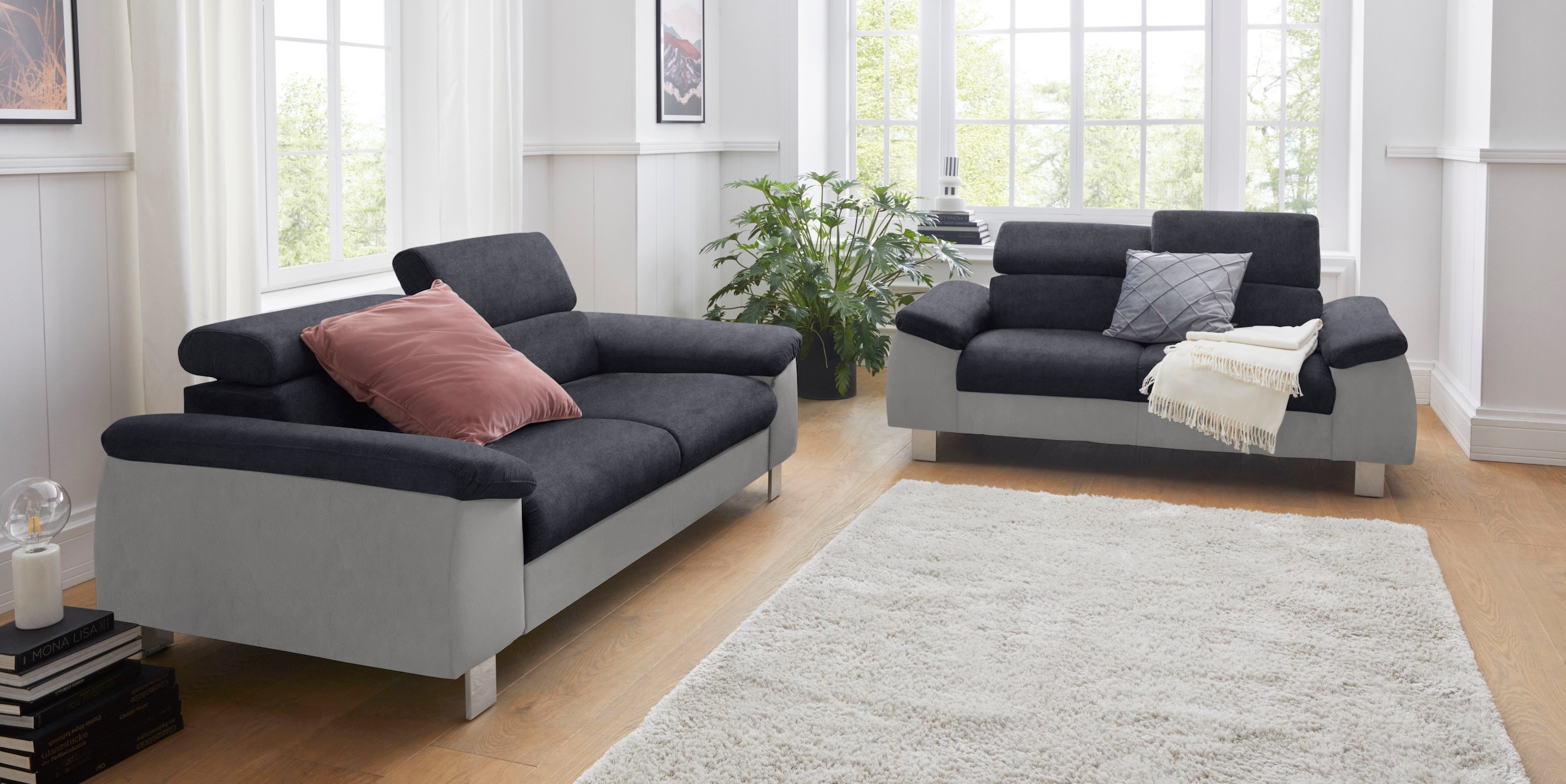 COTTA Polstergarnitur »Komaris«, (Set), Set bestehend aus: 2-Sitzer mit Kopfteilverstellung & Hocker