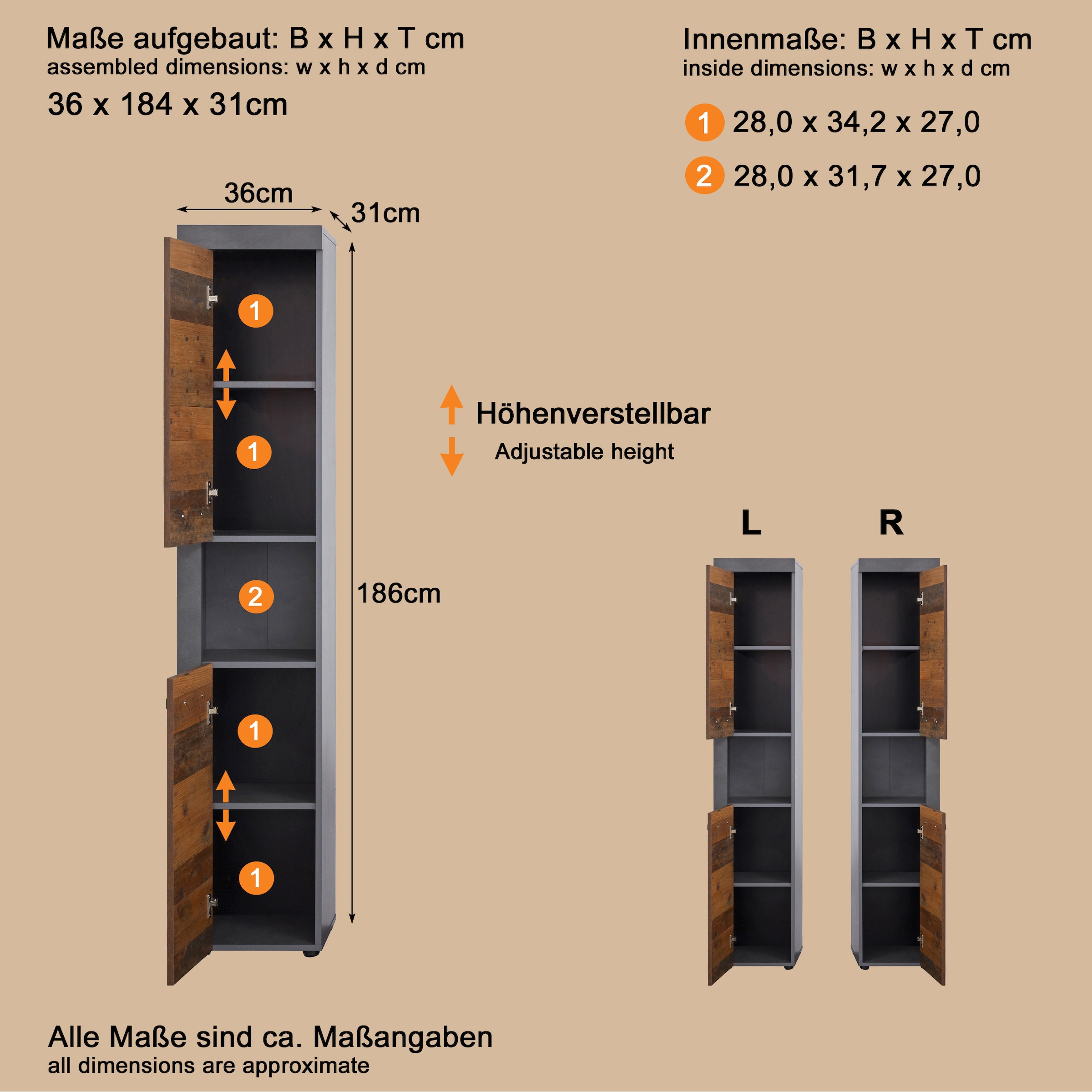 INOSIGN Hochschrank »Ilana«, Hochschrank mit 2 Türen & 1 Fach - (B/T/H) 36/31/184 cm