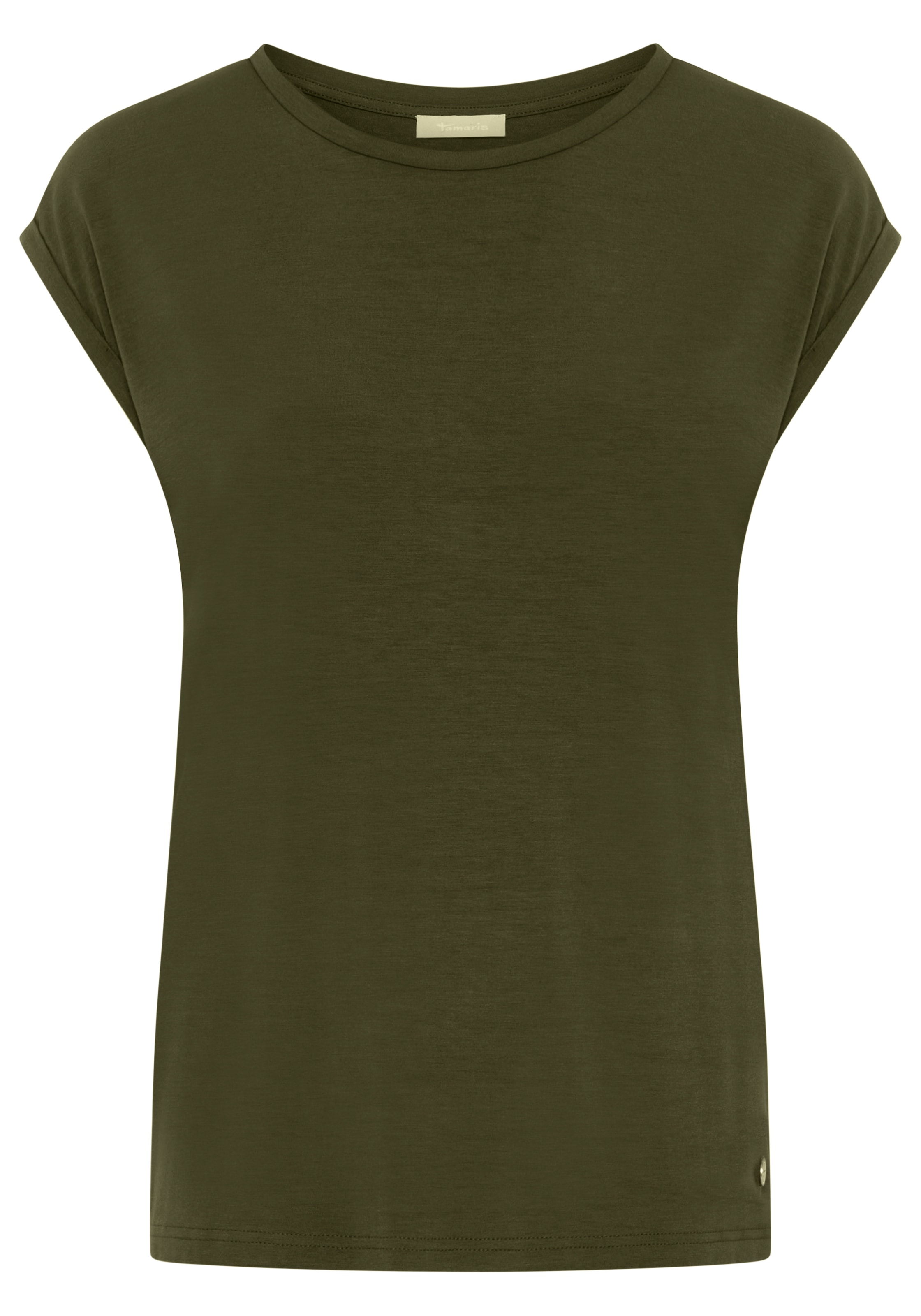 Tamaris T-Shirt Regular Fit, mit überlappenden Schultern, Kurzarm mit Aufschlag