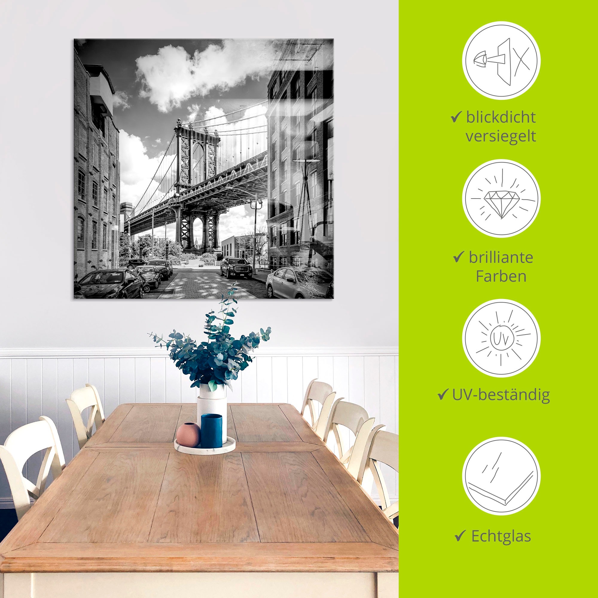 Artland Glasbild »New York City Manhattan Bridge I« Amerika 1 Stk. tlg. in verschiedenen Größen