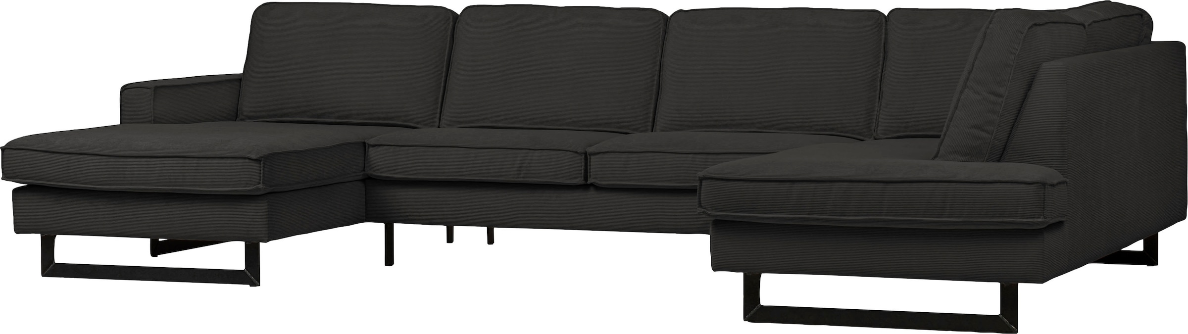 Places of Style Wohnlandschaft »Pinto, 350 cm, U-Form, XXL, mit Ottomanen«, Cord, Chenille, Lederoptik, mit Keder, Metallfüße, Wellenunterfederung