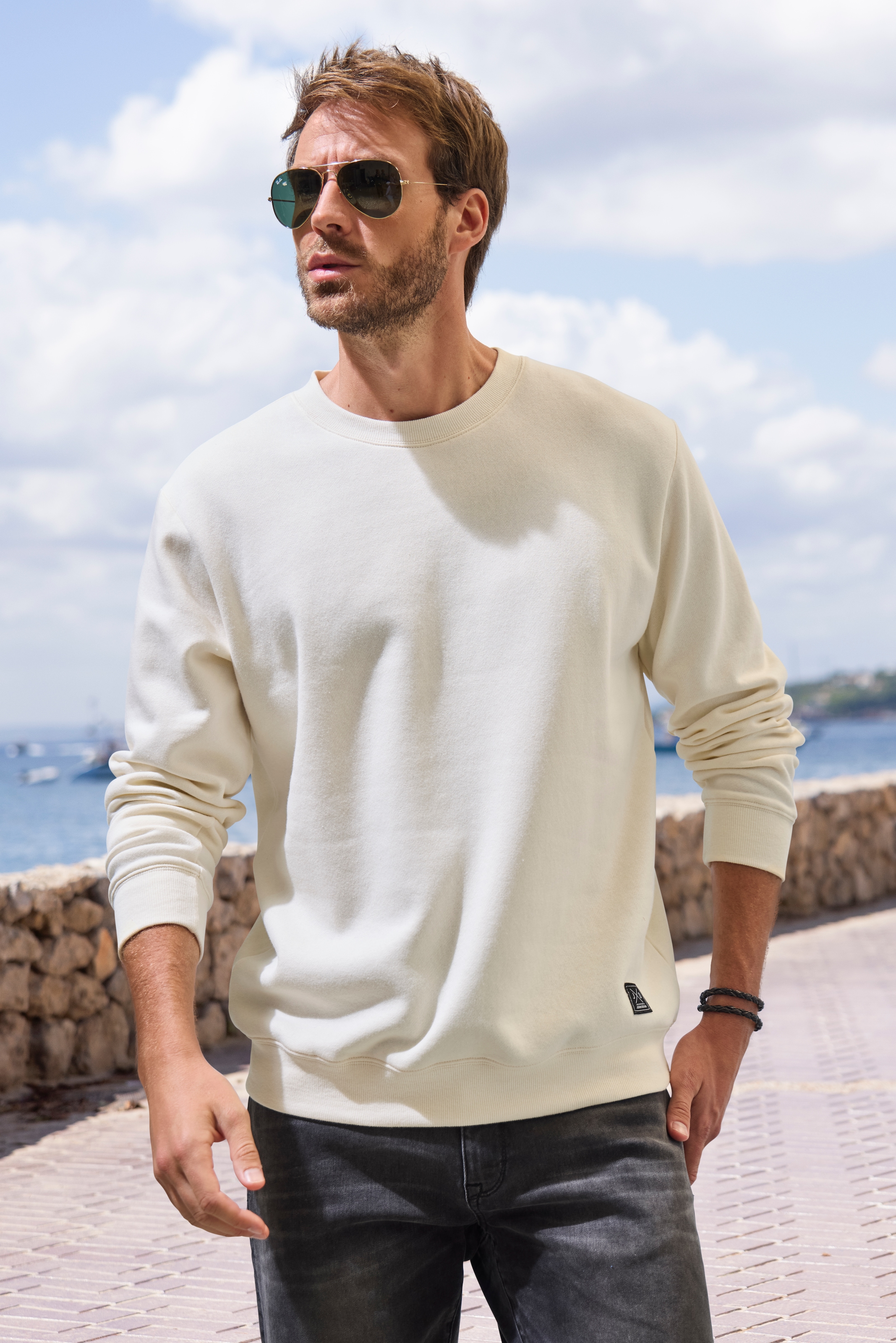 John Devin Sweatshirt, Langarm, Pullover mit Rundhals, Baumwollmischung