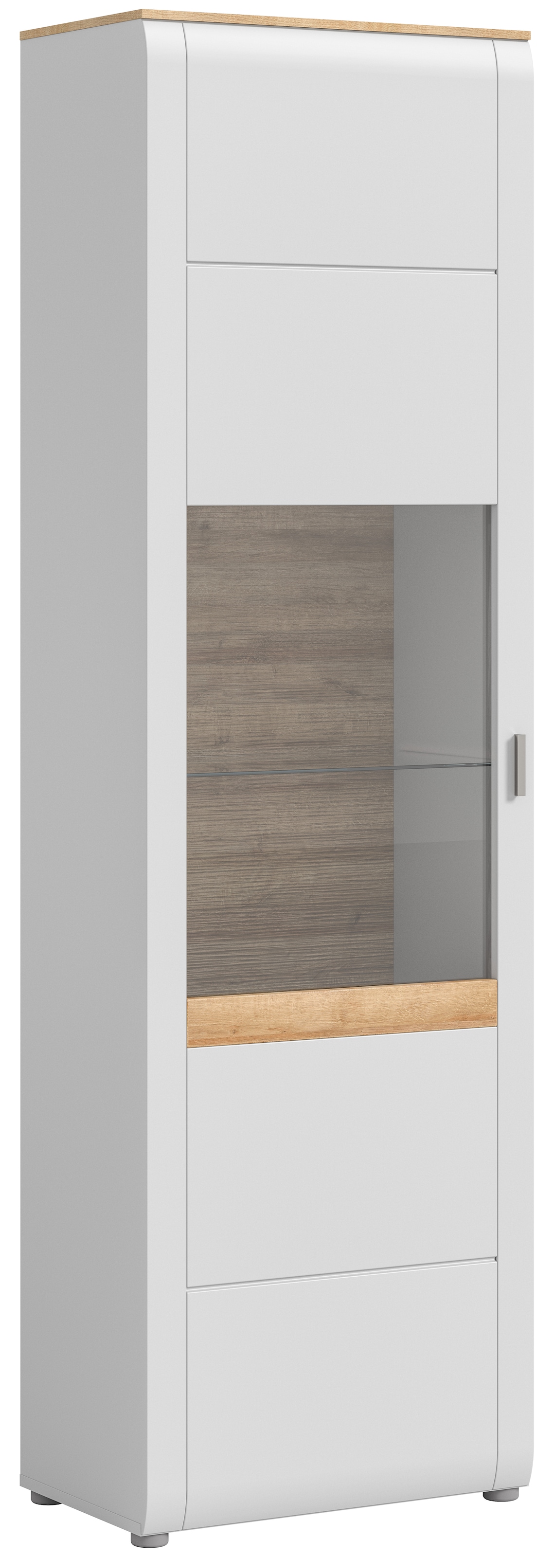 INOSIGN Standvitrine »Aska, Höhe 202cm, Metallgriff, 1 Glastür, 1 Glaseinlegeboden, 6 Fächer«, (1 St.), Matte Optik, 2-farbig, Vitrine, Vitrinenschrank, Hochschrank, Schrank