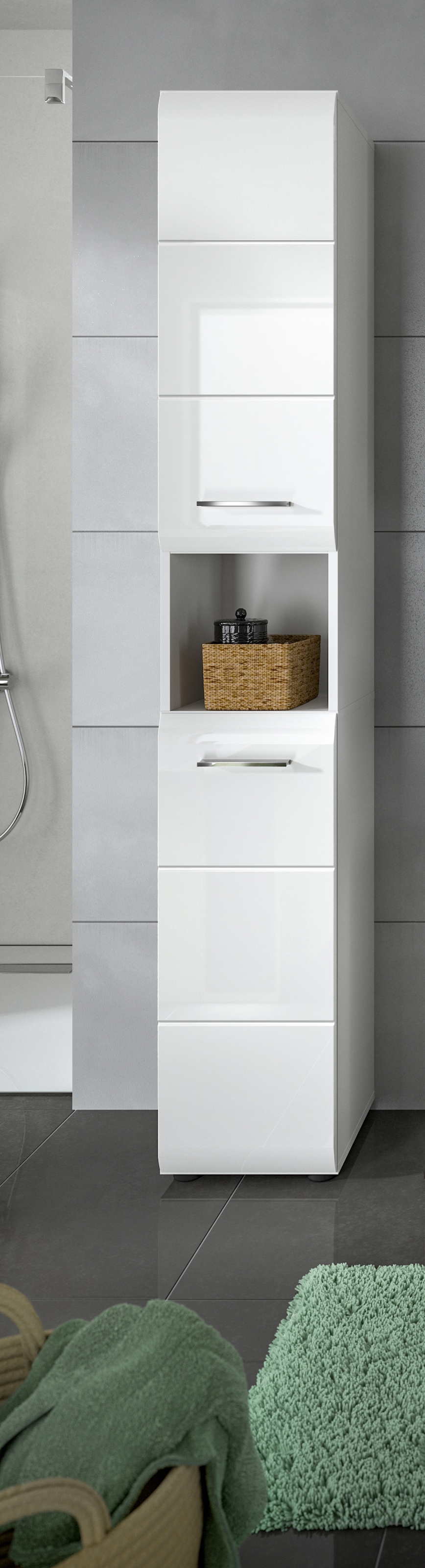 welltime Stauraumschrank 1 Stk. tlg. Florenz, Hochschrank, Weiß Hochglanz Tiefzieh, 185 cm hoch, Bad