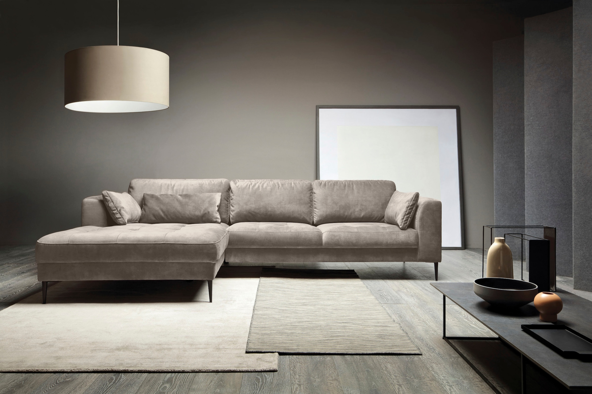 TRENDMANUFAKTUR Ecksofa »Luzi, wahlweise mit Schlaffunktion und Bettkasten bestellbar, L-Form«, Designsofa mit tollem Sitzkomfort, Metallfüße schwarz, Breite 280 cm