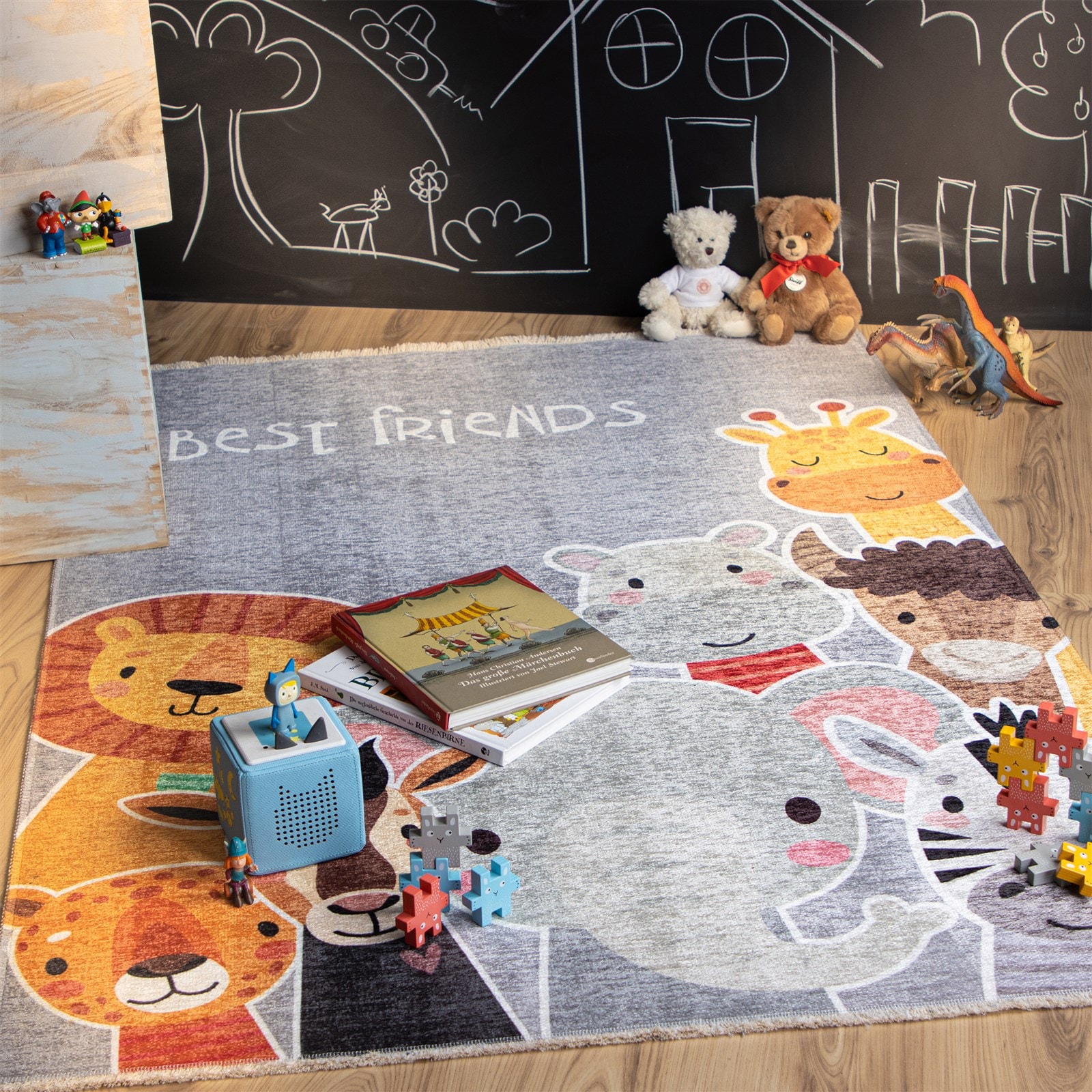 Kayoom Kinderteppich »Joanna 616« rechteckig 6 mm Höhe Kurzflor, Modernes Muster, Deko, Wolle, Zebra, Löwe