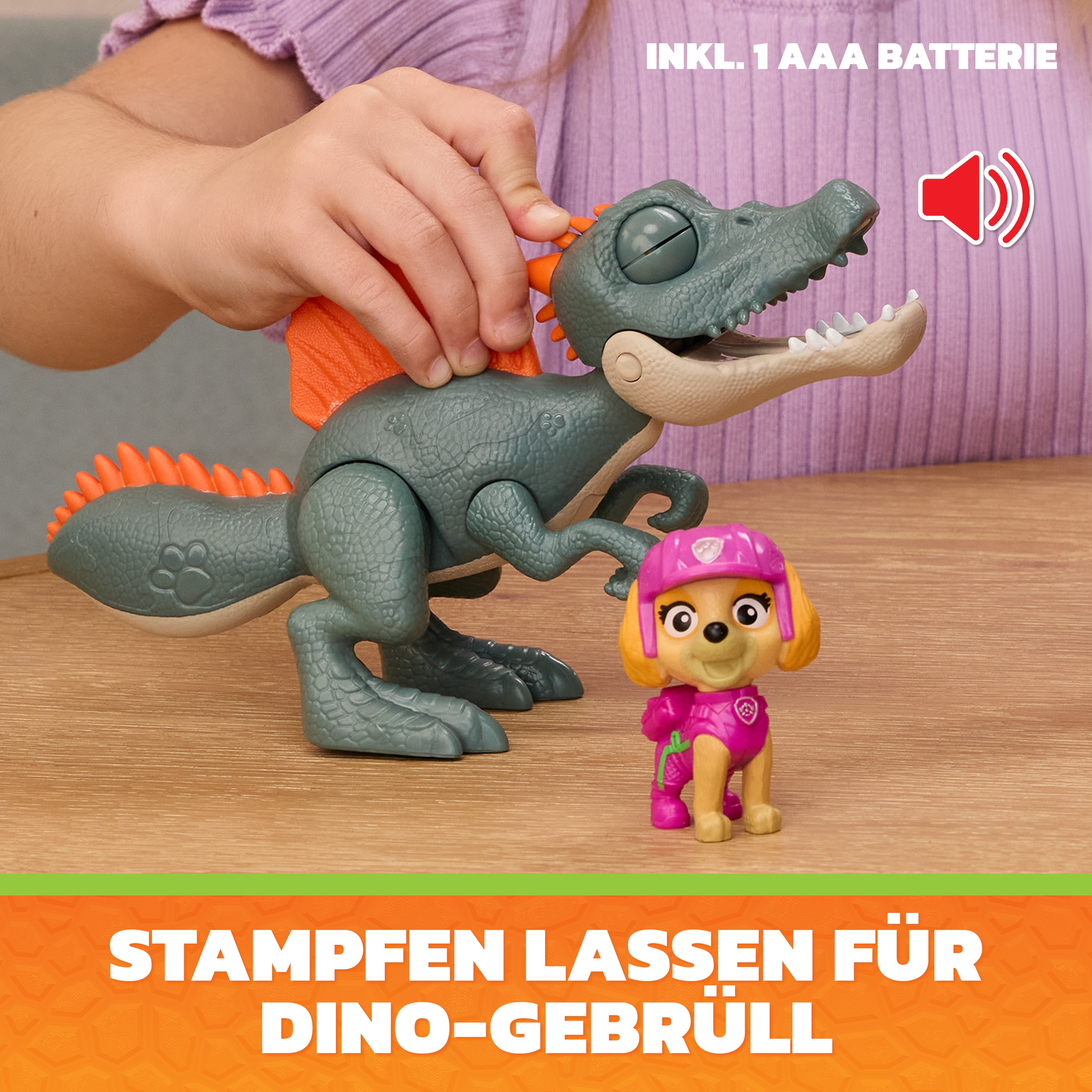 Spin Master Spielfigur »PAW Patrol: Der Dino Film, Roaring Pups, Skye & Spinosaurus Dino-Figur« mit Soundeffekten