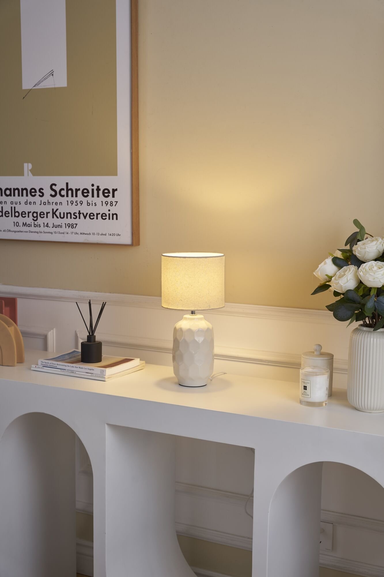 Pauleen Tischleuchte »Charming Sparkle max.20W Crème Stoff/Keramik« E14 E14 in beige, Größe Ø 22 cm Höhe: 38,5 cm