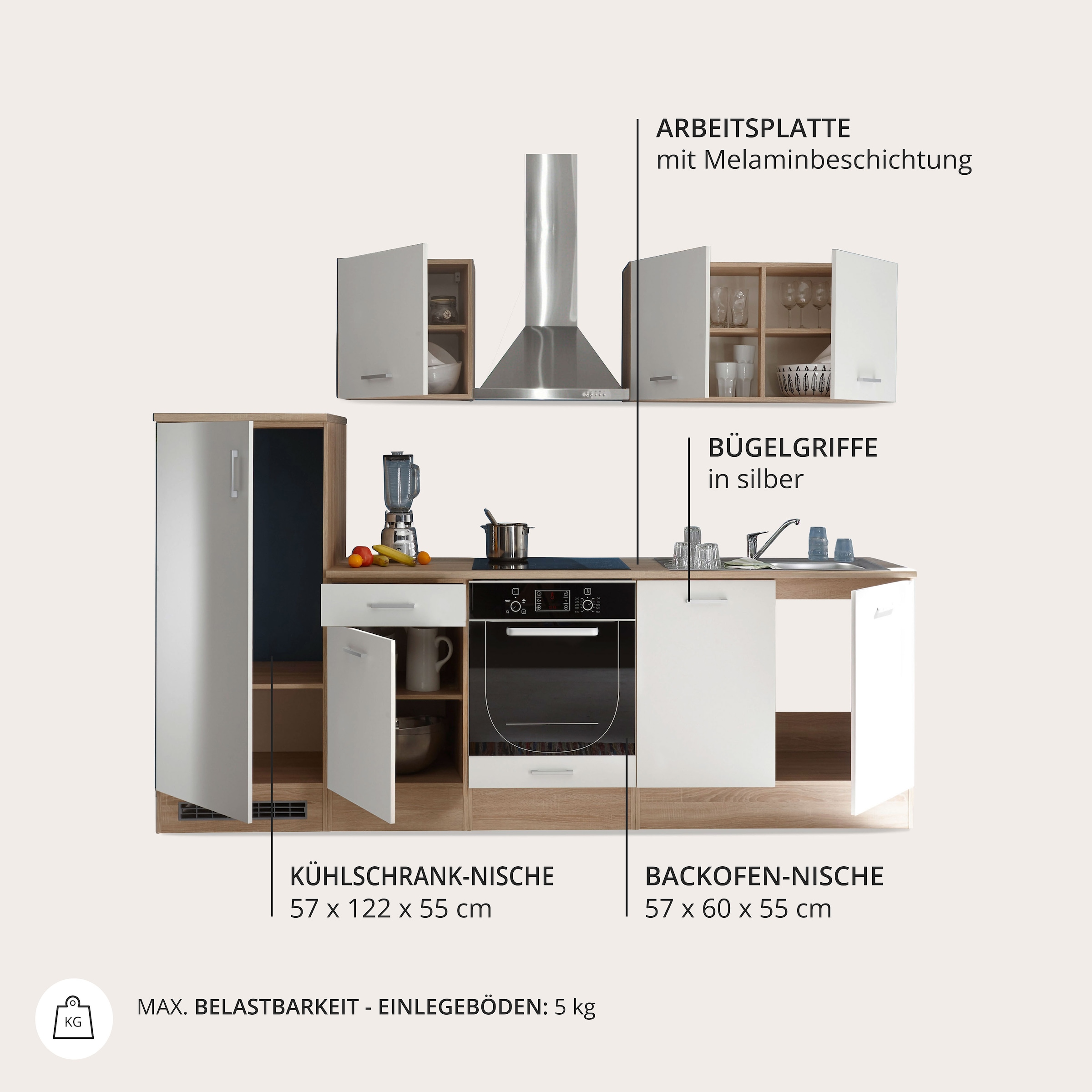 BASIC by Balculina Küchenzeile »Andy«, Breite 270 cm, wahlweise mit E-Geräten
