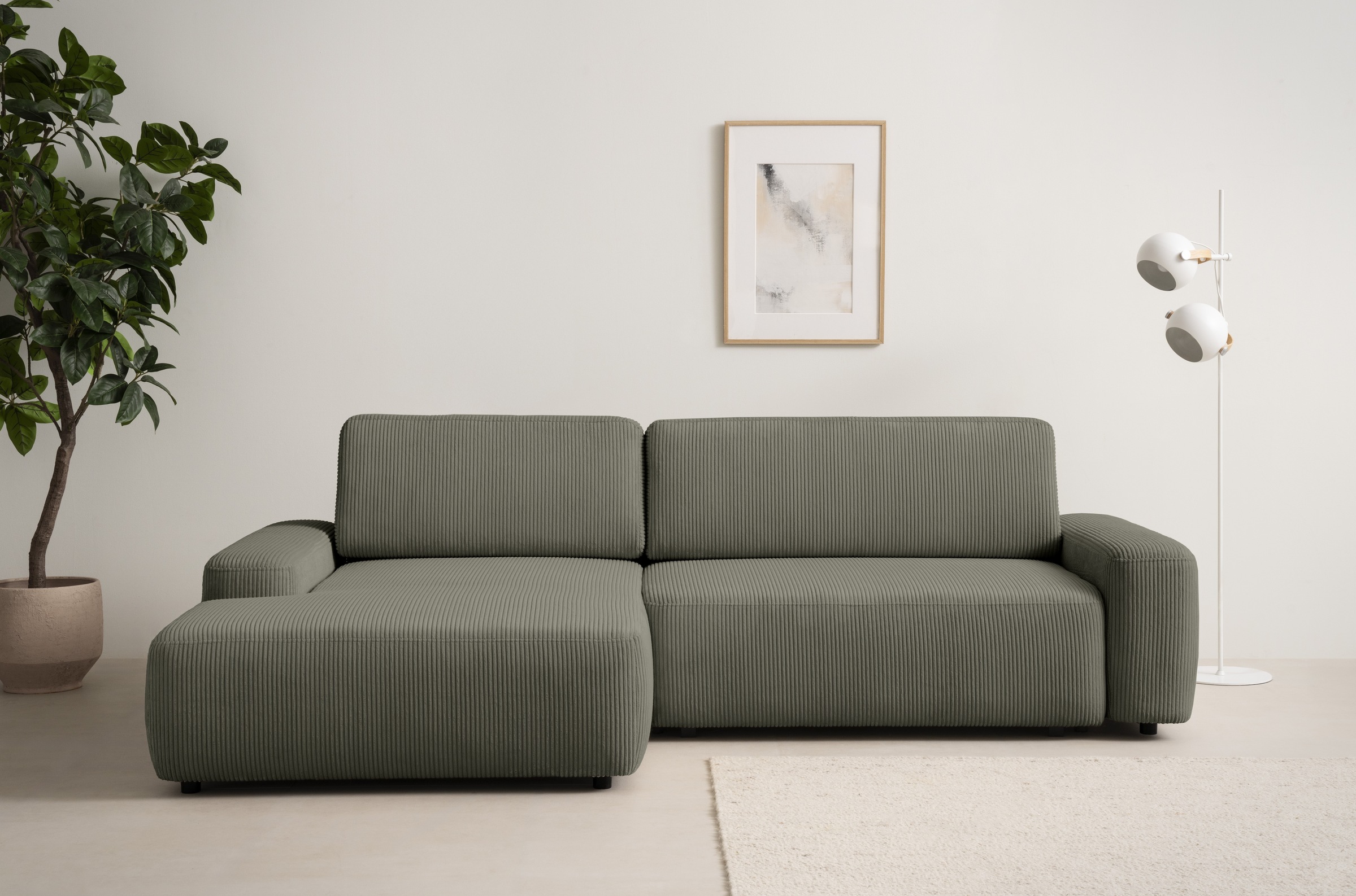 INOSIGN Ecksofa »TORGE (264cm), Schlafsofa in Cord, Samtvelours o Struktur fein, L-Form« Schlaffunktion, Bettkasten, Liegefläche: 125/210 cm