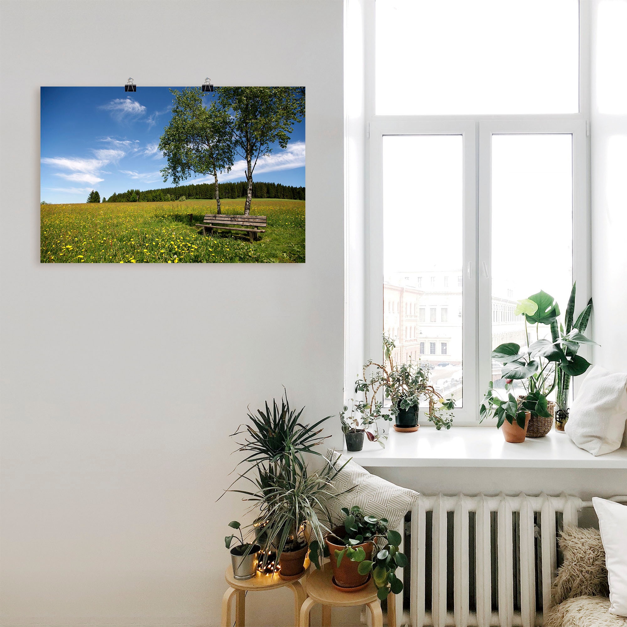 Artland Poster »Einsame Bank auf einer Löwenzahnwiese« Felder 1 Stk. tlg. ohne Rahmen