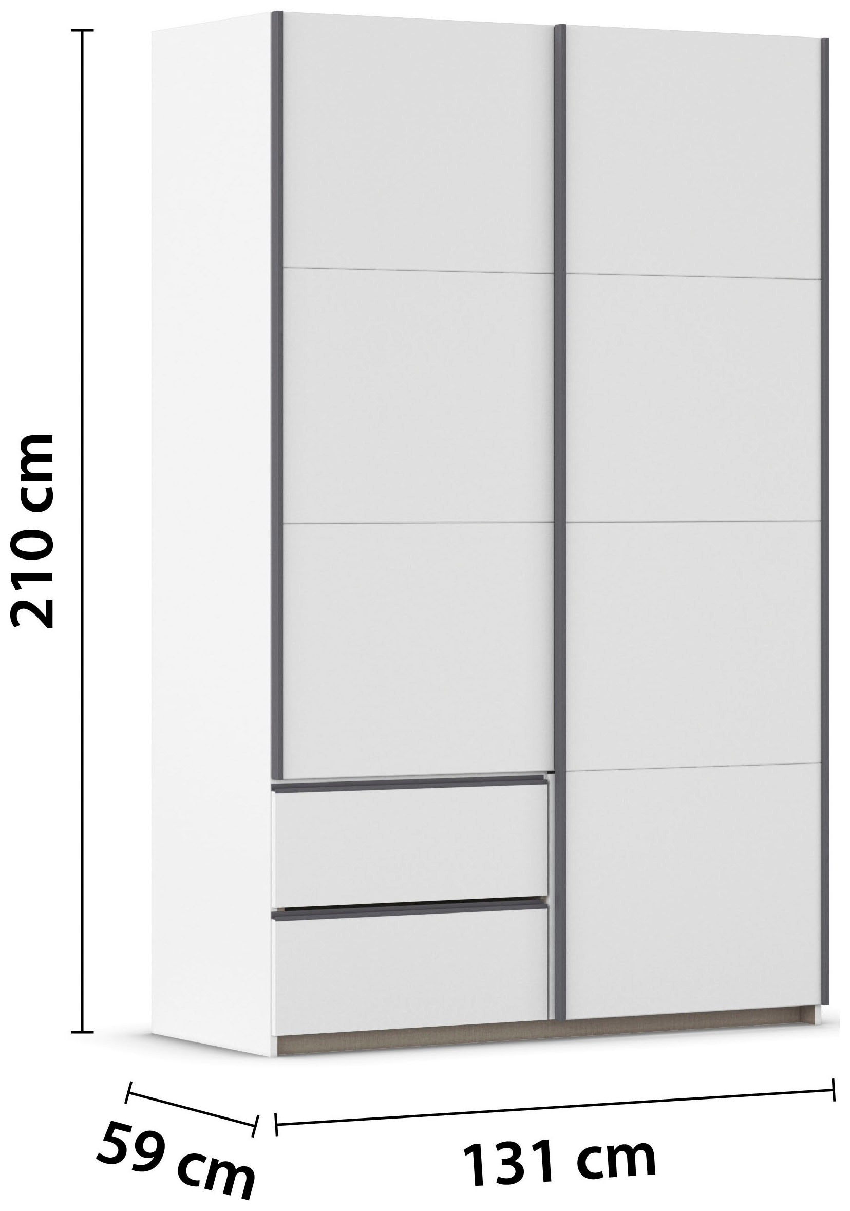 rauch Schwebetürenschrank »Kleiderschrank Schrank Garderobe Wäscheschrank SEVILLA«, (in 3 verschiedenen Ausstattungen BASIC/CLASSIC/PREMIUM), Metall-Griffleisten alufarben oder Graumetallic MADE IN GERMANY