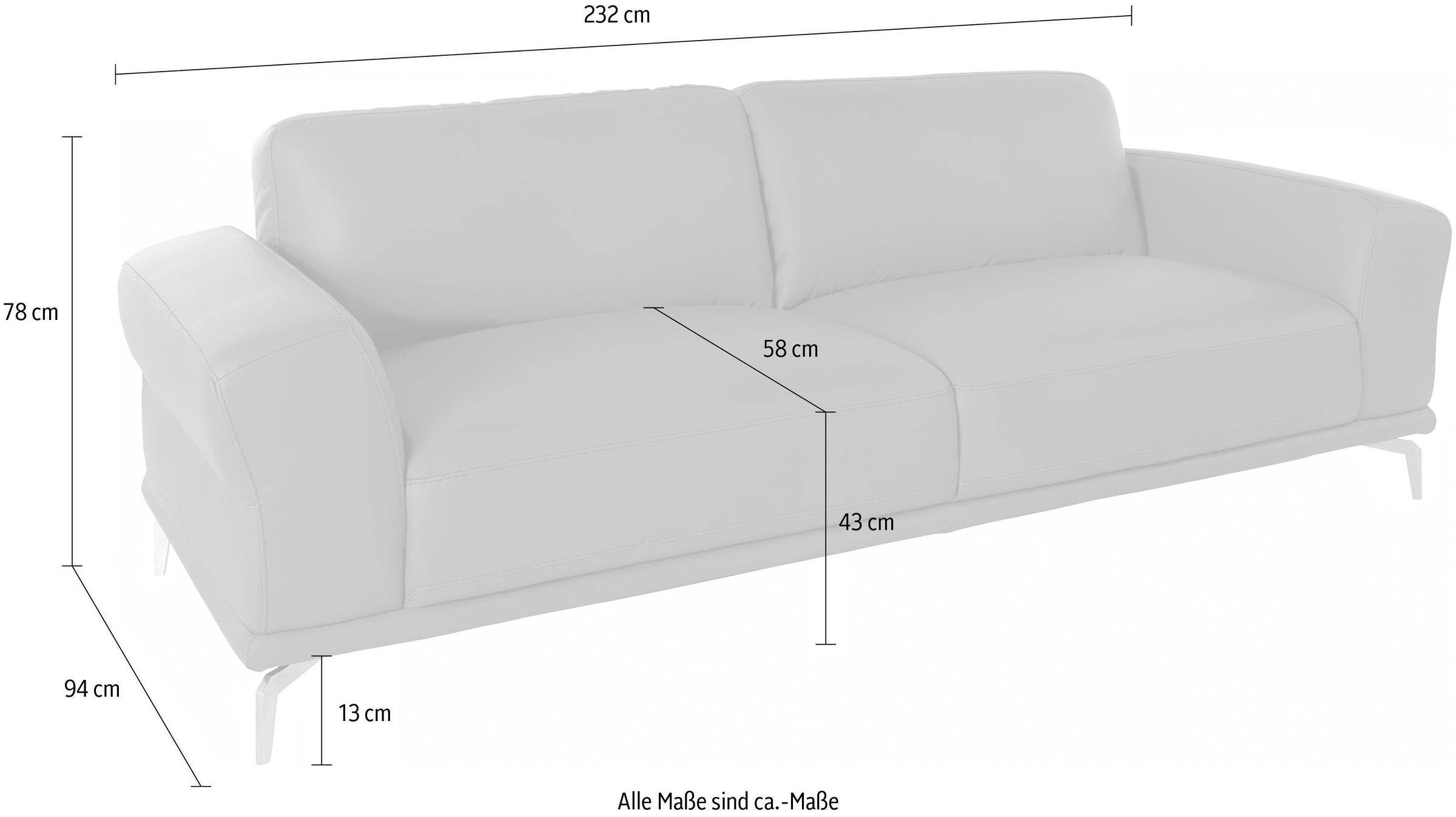 W.SCHILLIG 2,5-Sitzer »montanaa« mit Metallfüßen in Chrom glänzend, Breite 232 cm
