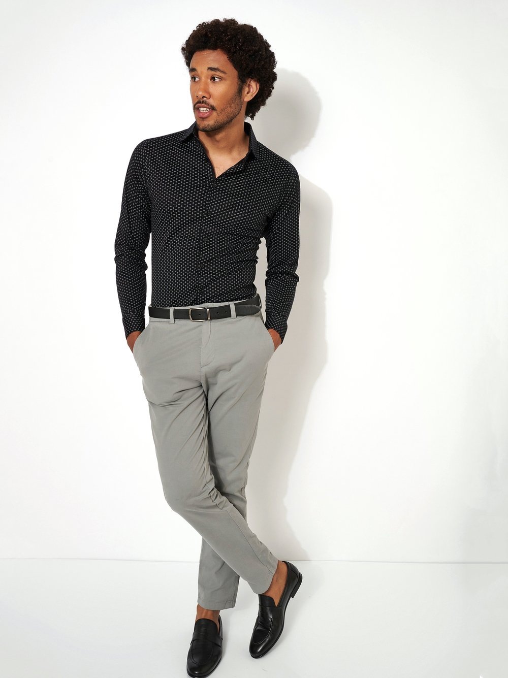DESOTO Businesshemd »Jerseyhemd Casual Kent langarm«, Flexibler Stretch, mit Minimal Print, Kentkragen