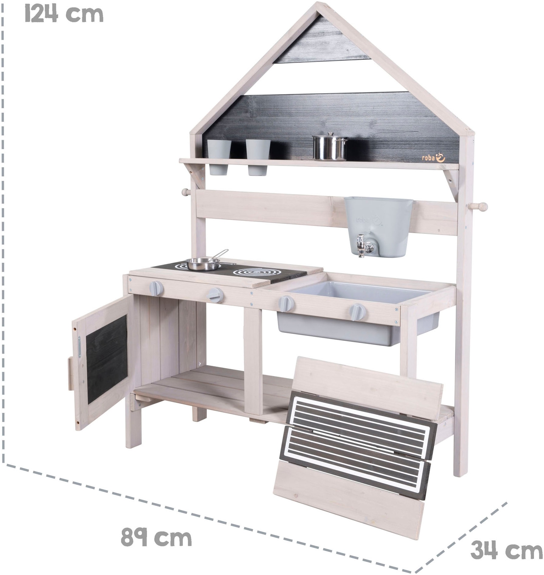 roba® Outdoor-Spielküche »Matschküche in Haus-Optik, grau lasiert, aus Holz«, FSC® - schützt Wald - weltweit